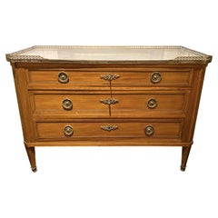 Louis XVI Style Commode Dresser, Marble-Top with Bronze Frieze, Pale Golden Wood