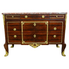 Commode de style Louis XVI en bronze doré, bois et marbre