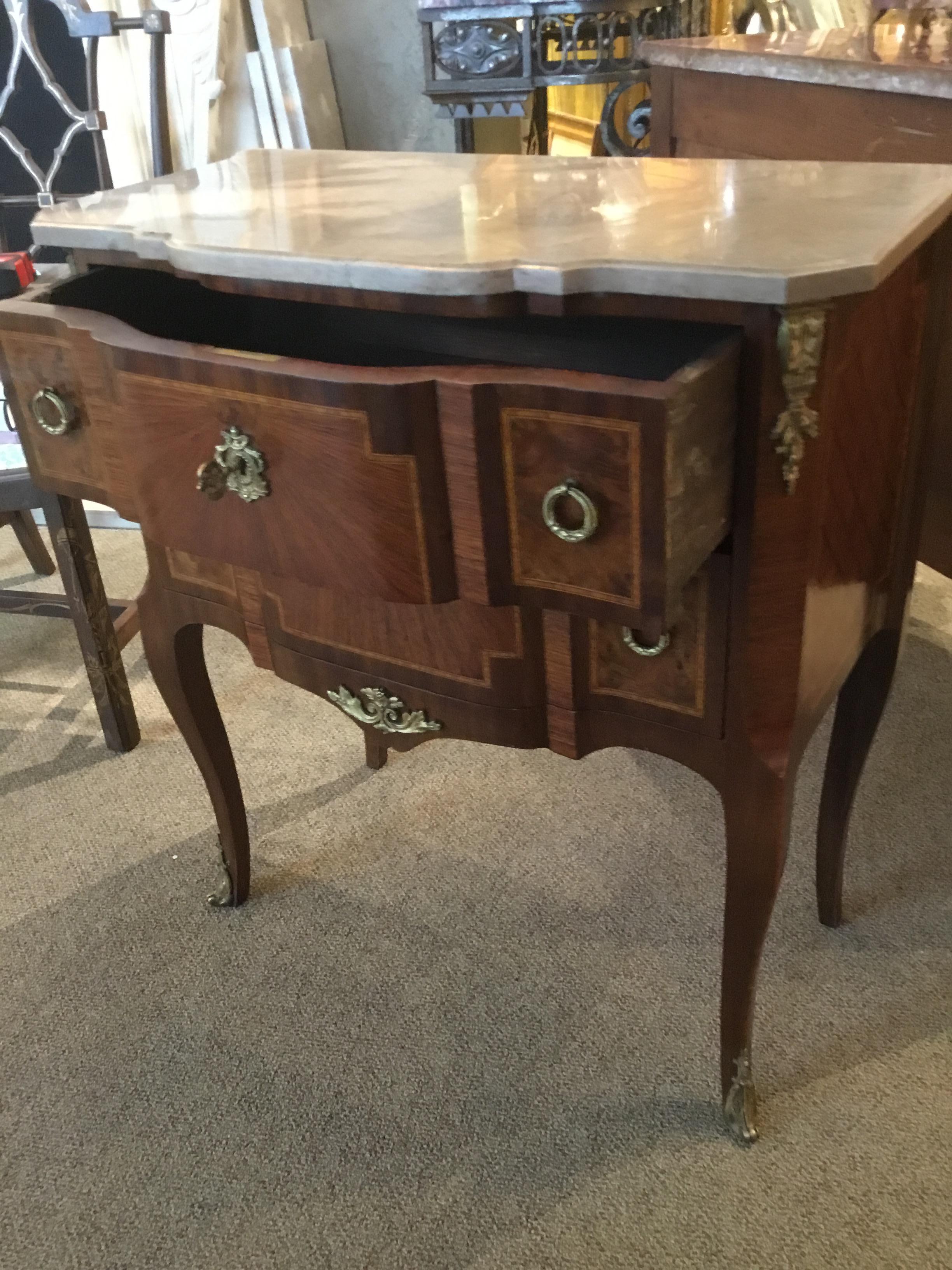 Louis XVI Style Commode with Cream Marble Top In Good Condition In Houston, TX