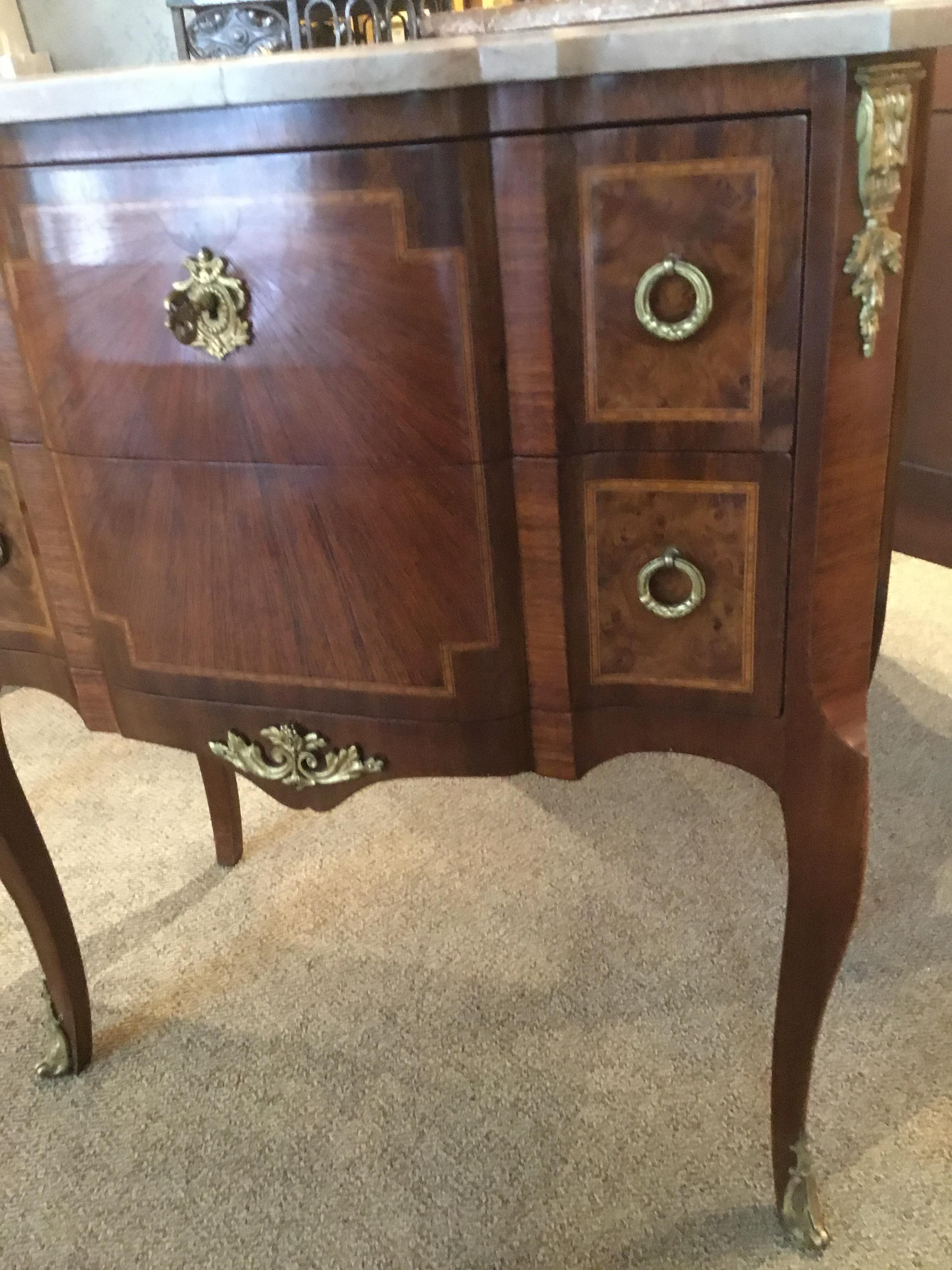 Mahogany Louis XVI Style Commode with Cream Marble Top