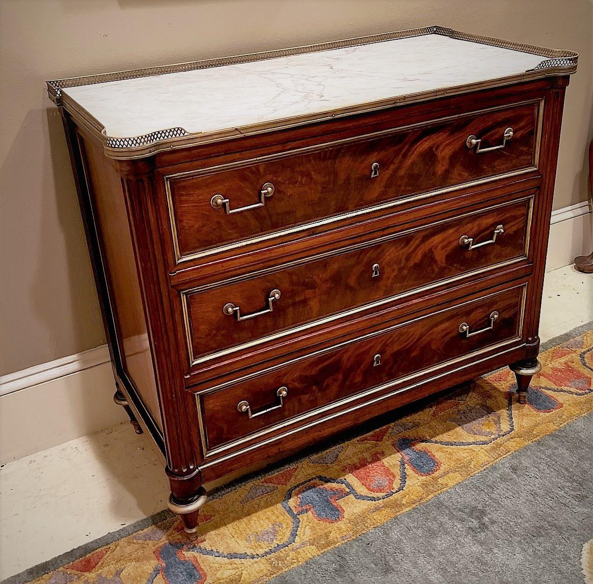 French Louis XVI Style Commode with Marble Top & Bronze Mounts, France, Circa:1860