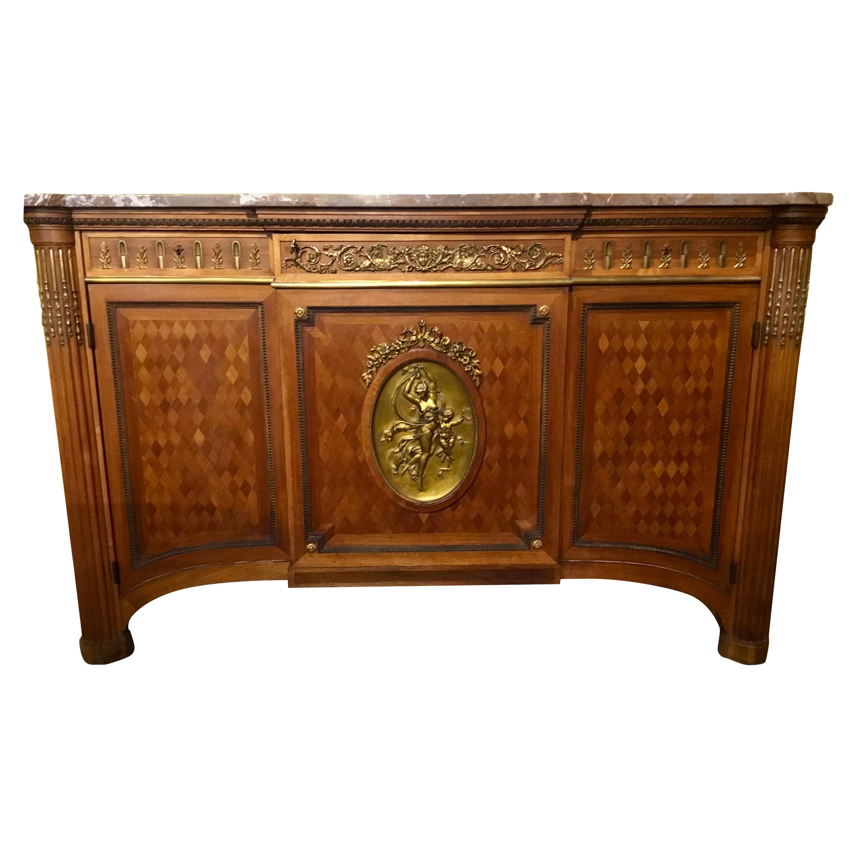 Louis XVI Style Commode with Marquetry and Bronze Doré Mounts