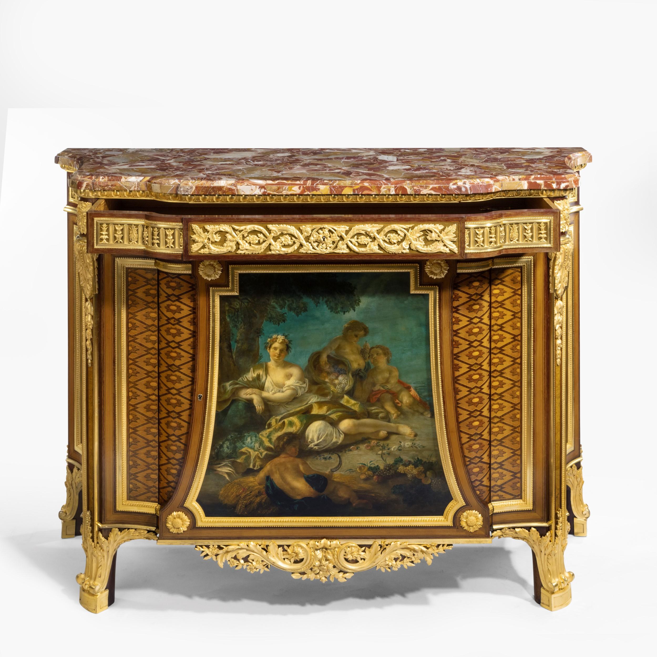 Commode de style Louis XVI avec panneau peint par Henry Dasson:: datée de 1879 en vente 2