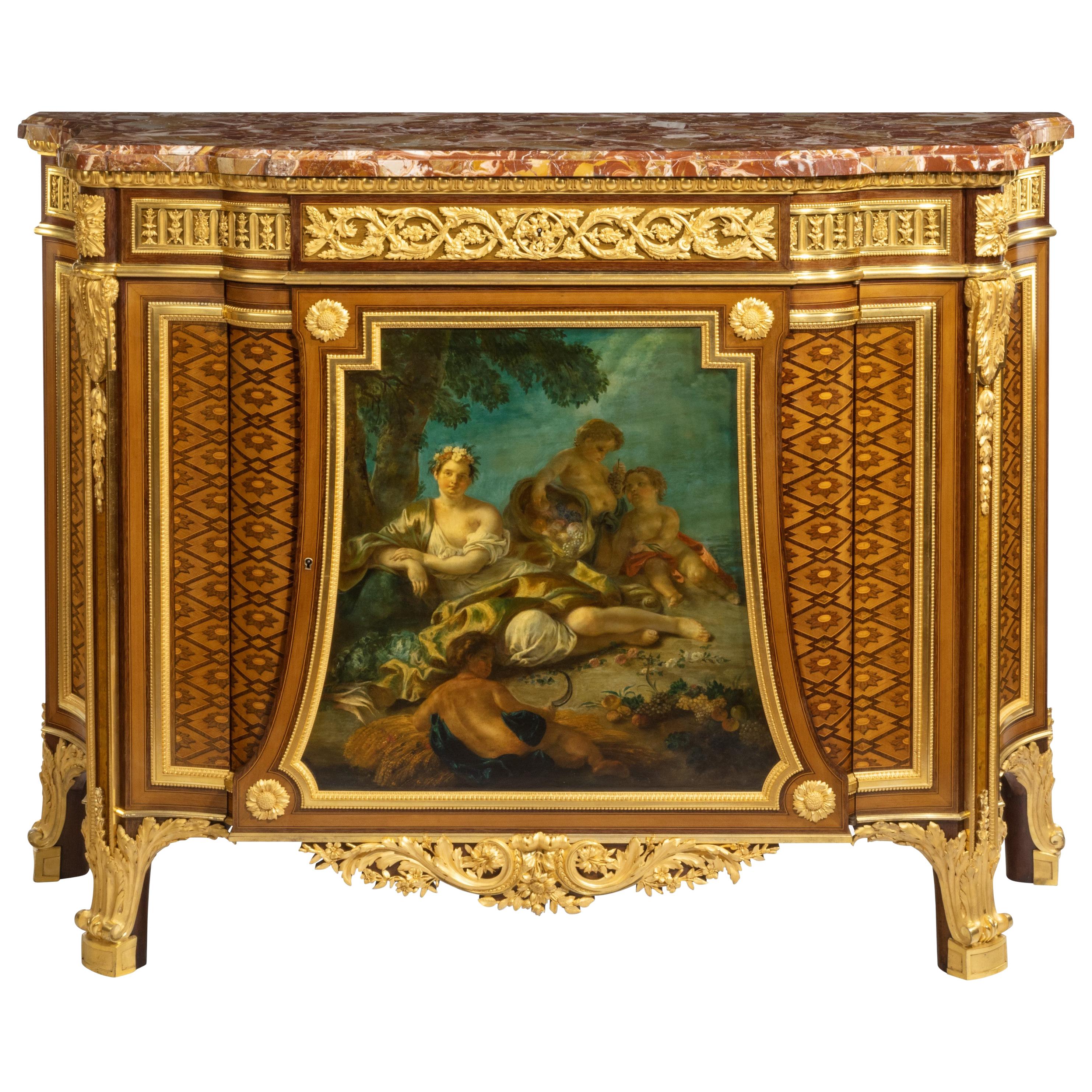 Commode de style Louis XVI avec panneau peint par Henry Dasson:: datée de 1879