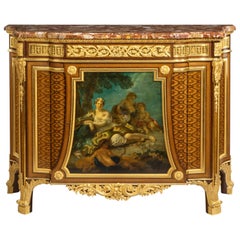 Commode de style Louis XVI avec panneau peint par Henry Dasson:: datée de 1879