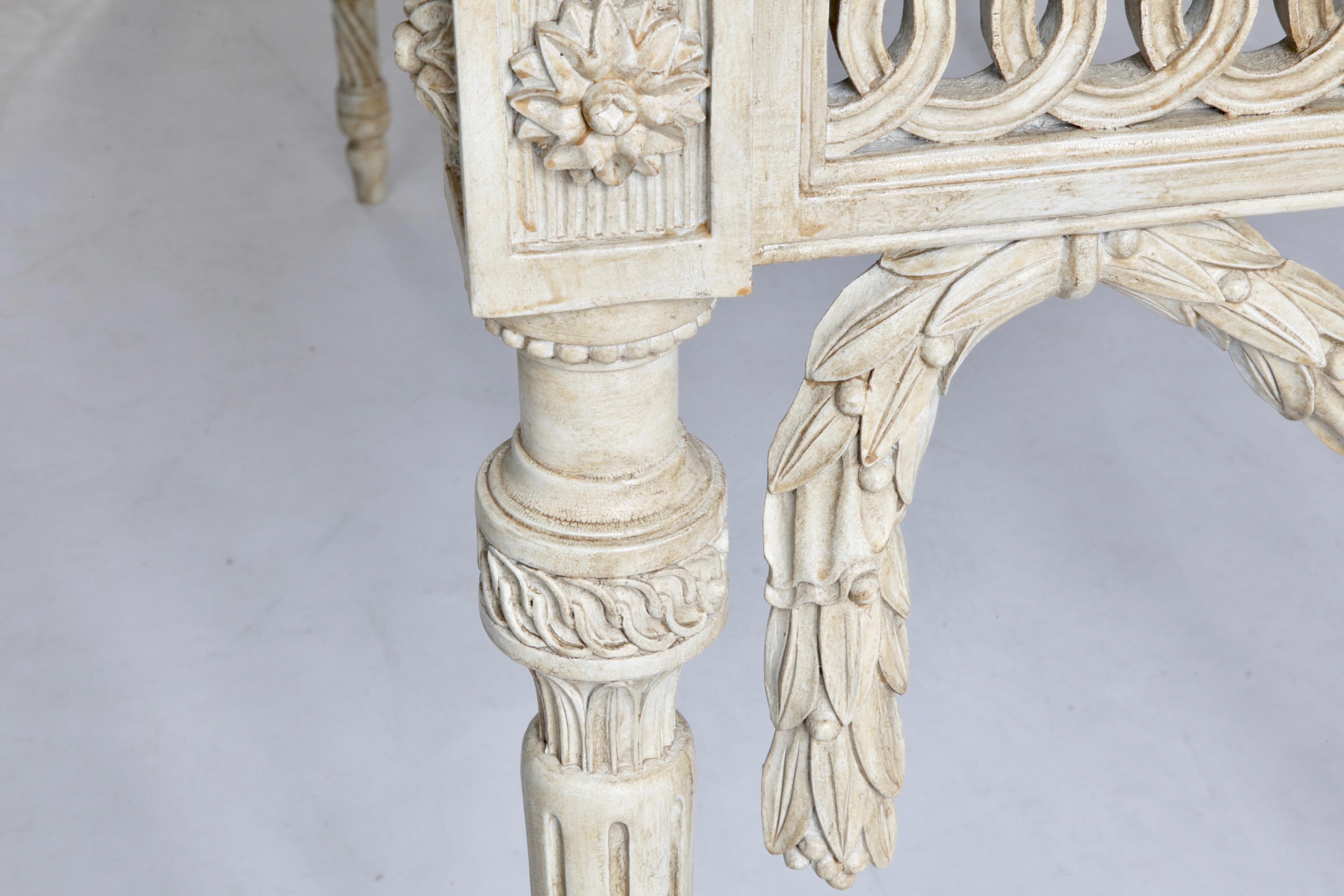Contemporary Louis XVI Style Console Table Hand Carved in Wood and Finished in French Grey For Sale