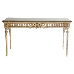 Louis XVI Style Console Table Hand Carved in Wood and Finished in French Grey
