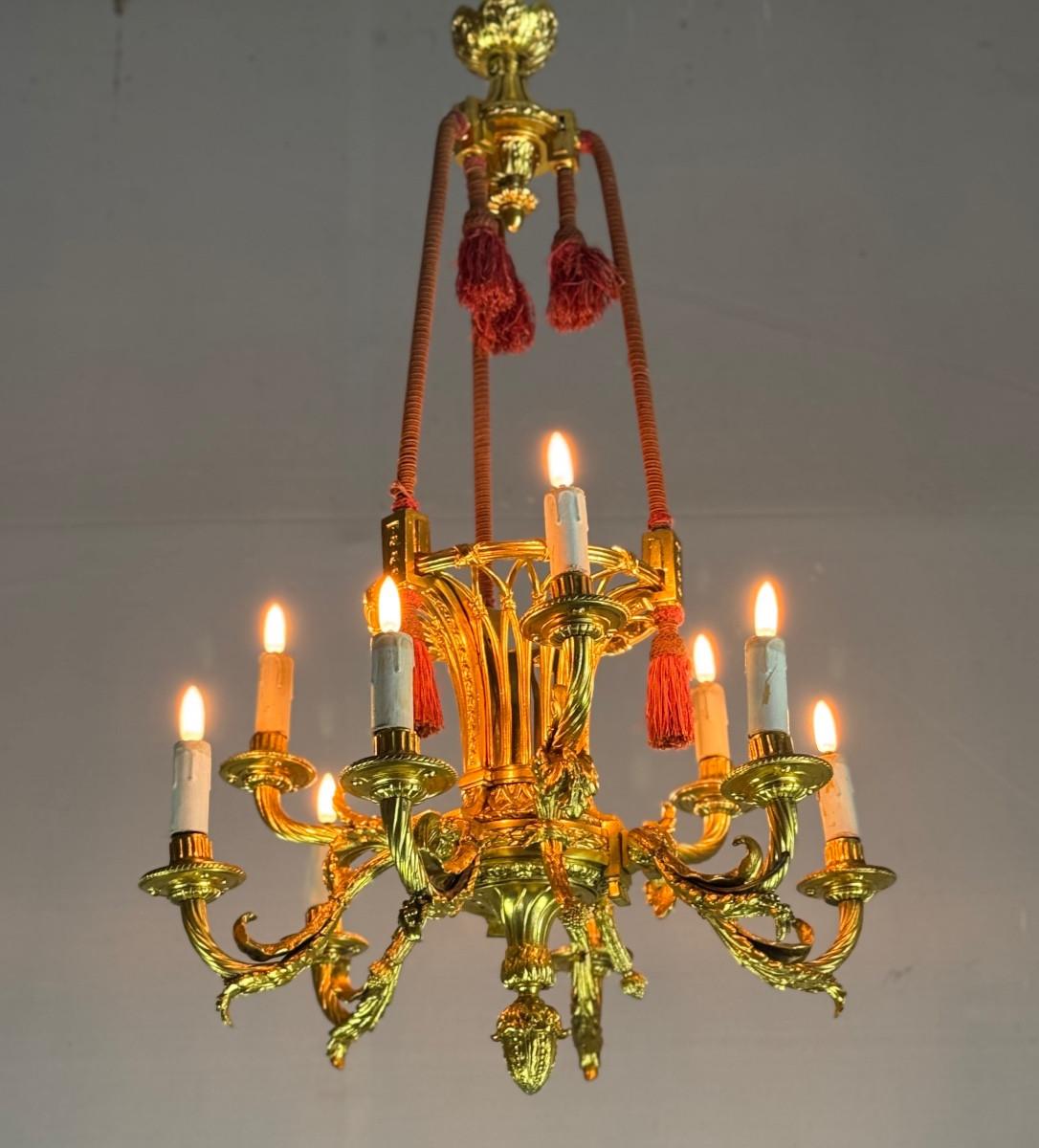 Lampadario Corbeille in stile Luigi XVI in bronzo dorato CIRCA 1880 in vendita 6
