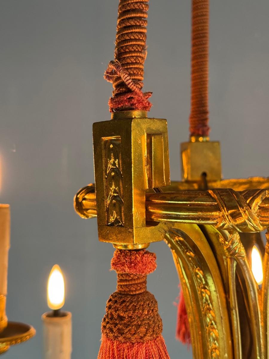 Vetro Lampadario Corbeille in stile Luigi XVI in bronzo dorato CIRCA 1880 in vendita