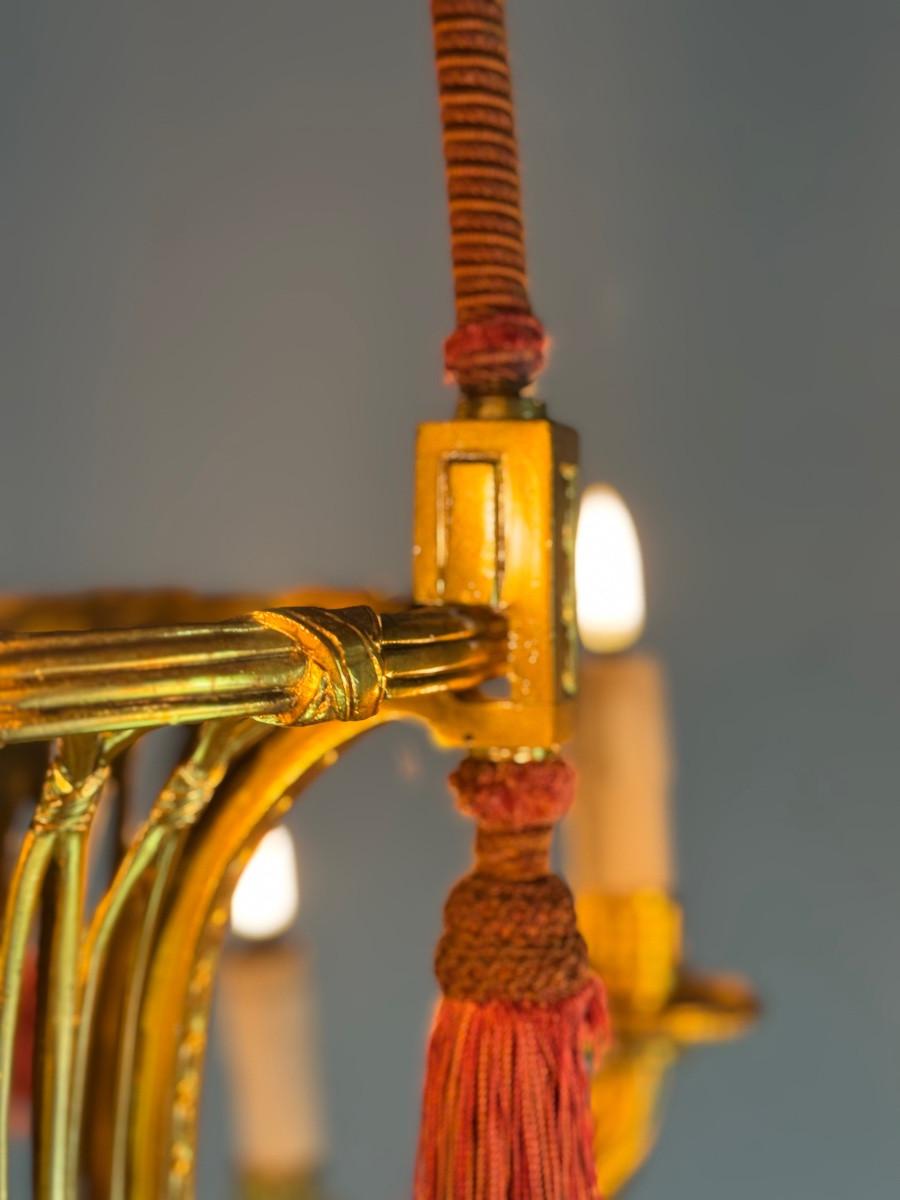Lampadario Corbeille in stile Luigi XVI in bronzo dorato CIRCA 1880 in vendita 1