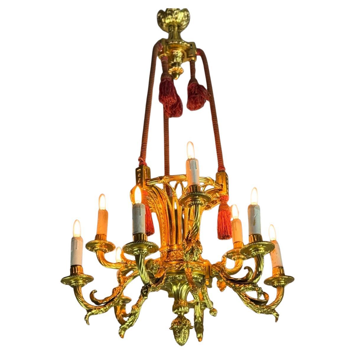 Lampadario Corbeille in stile Luigi XVI in bronzo dorato CIRCA 1880 in vendita