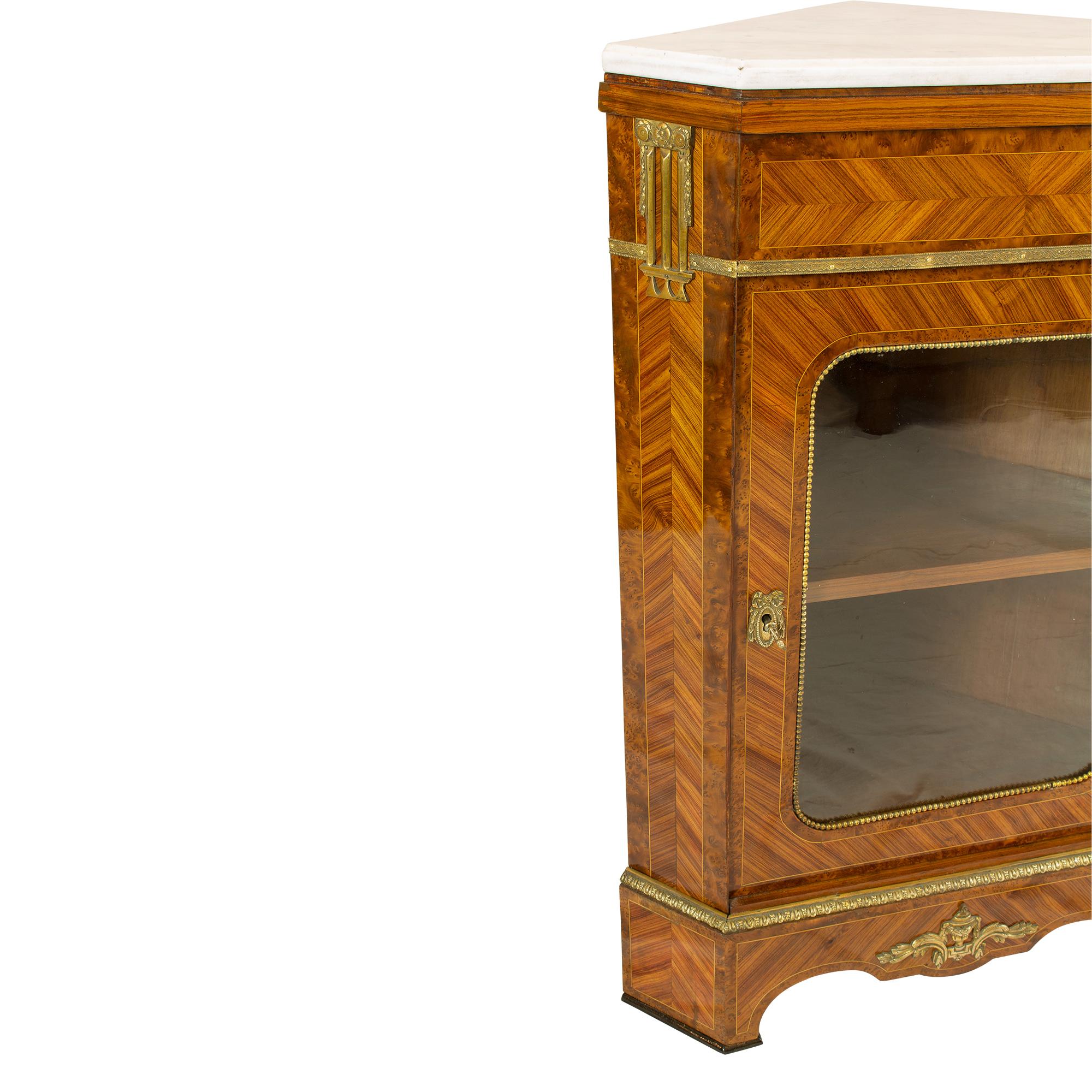 French Louis XVI Style Corner Cabinet, France, by Hopilliart For Sale