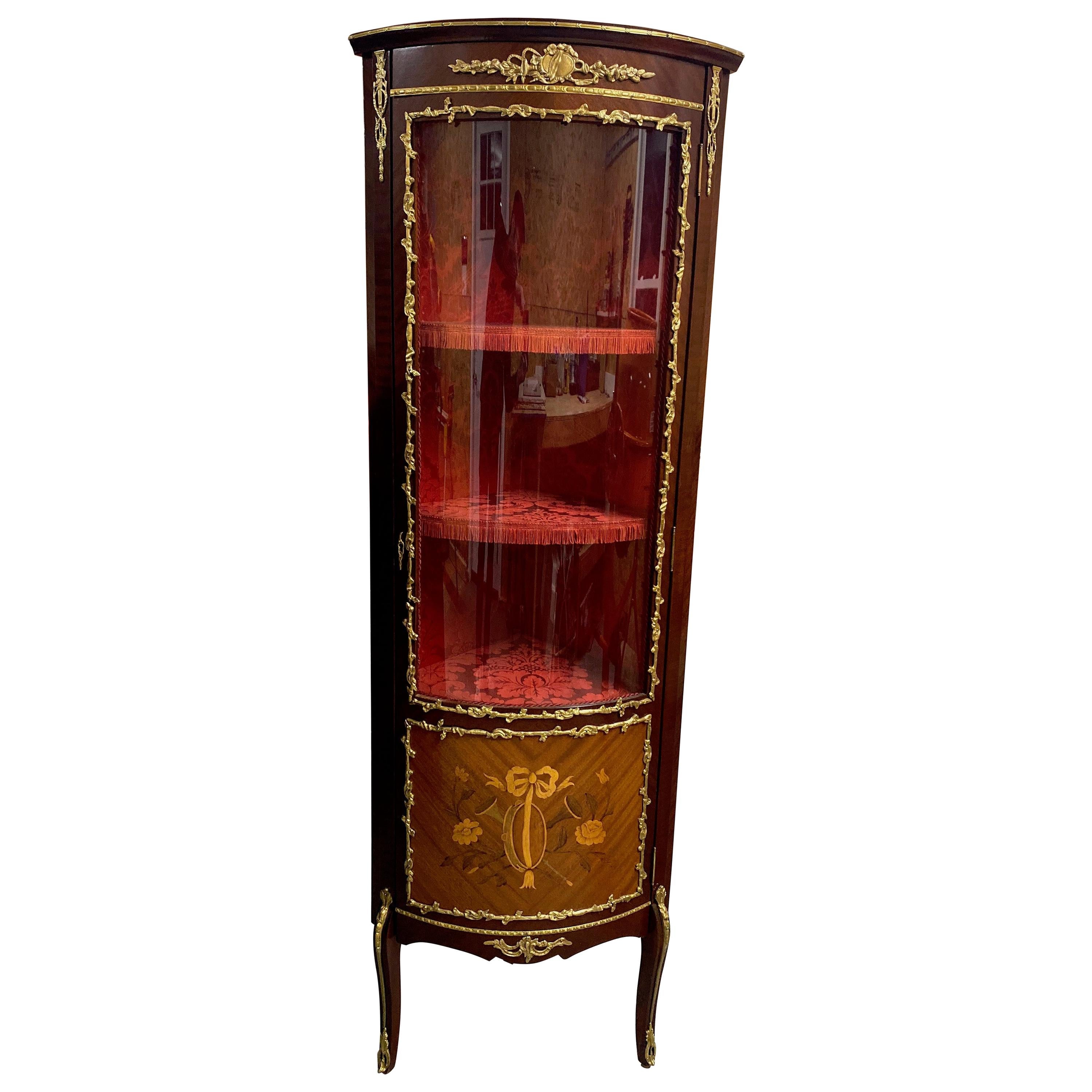 Louis XVI Style Corner Curio Cabinet For Sale