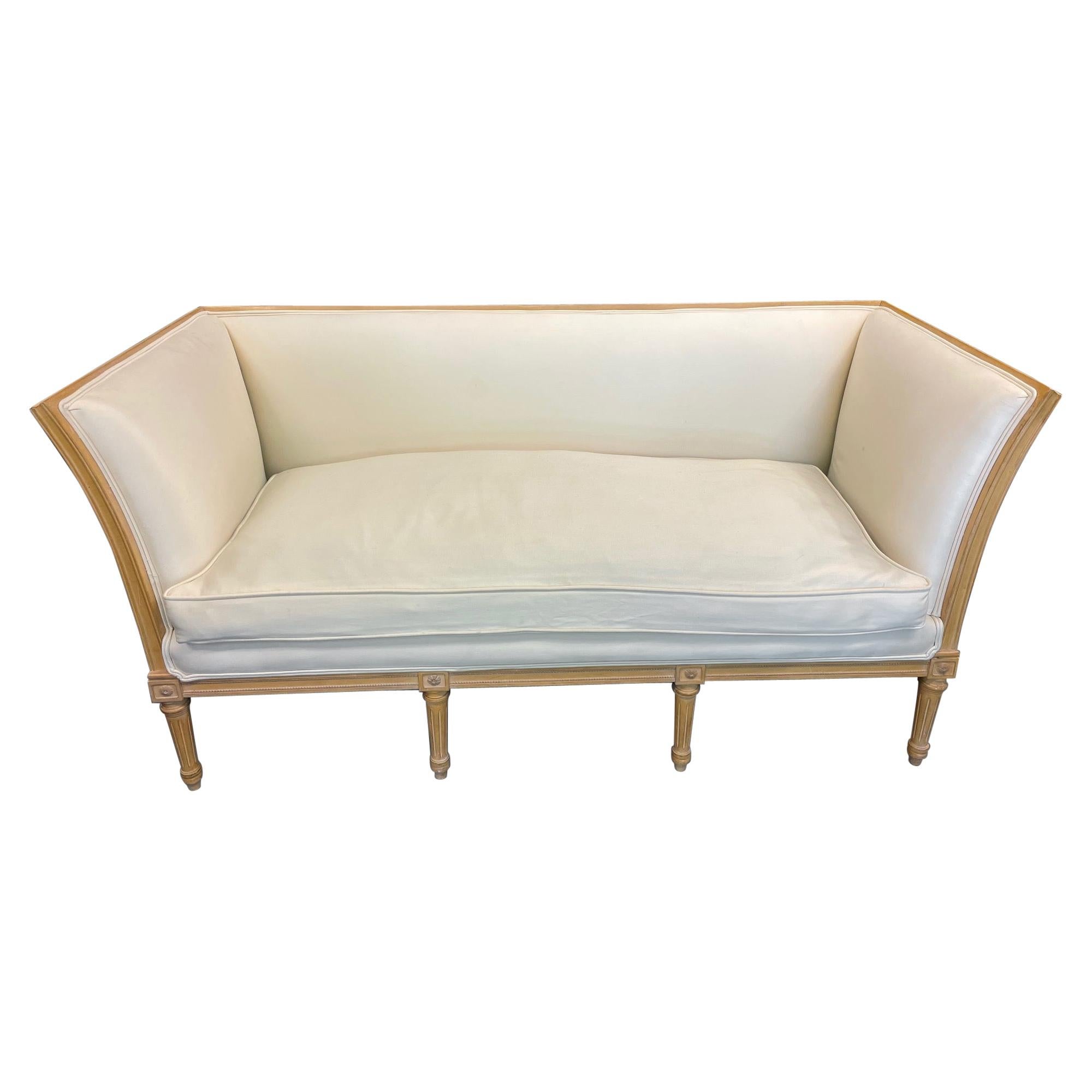 Louis XVI Style Cream Upholstered Settee For Sale