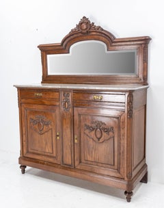 Louis XVI Style Credenza Sideboard French Dresser Buffet with Mirror, circa 1900