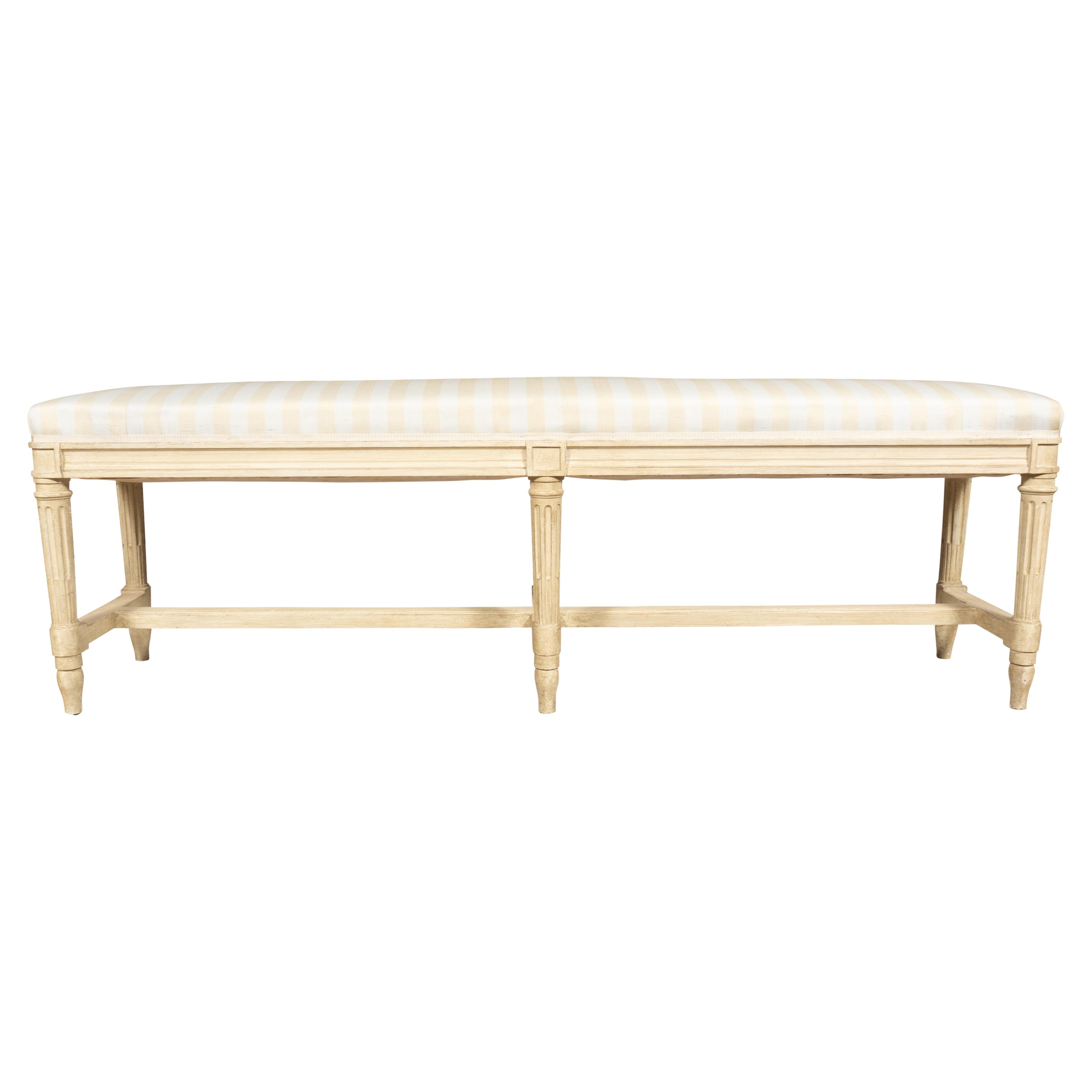 Louis XVI Style Creme Painted Bench