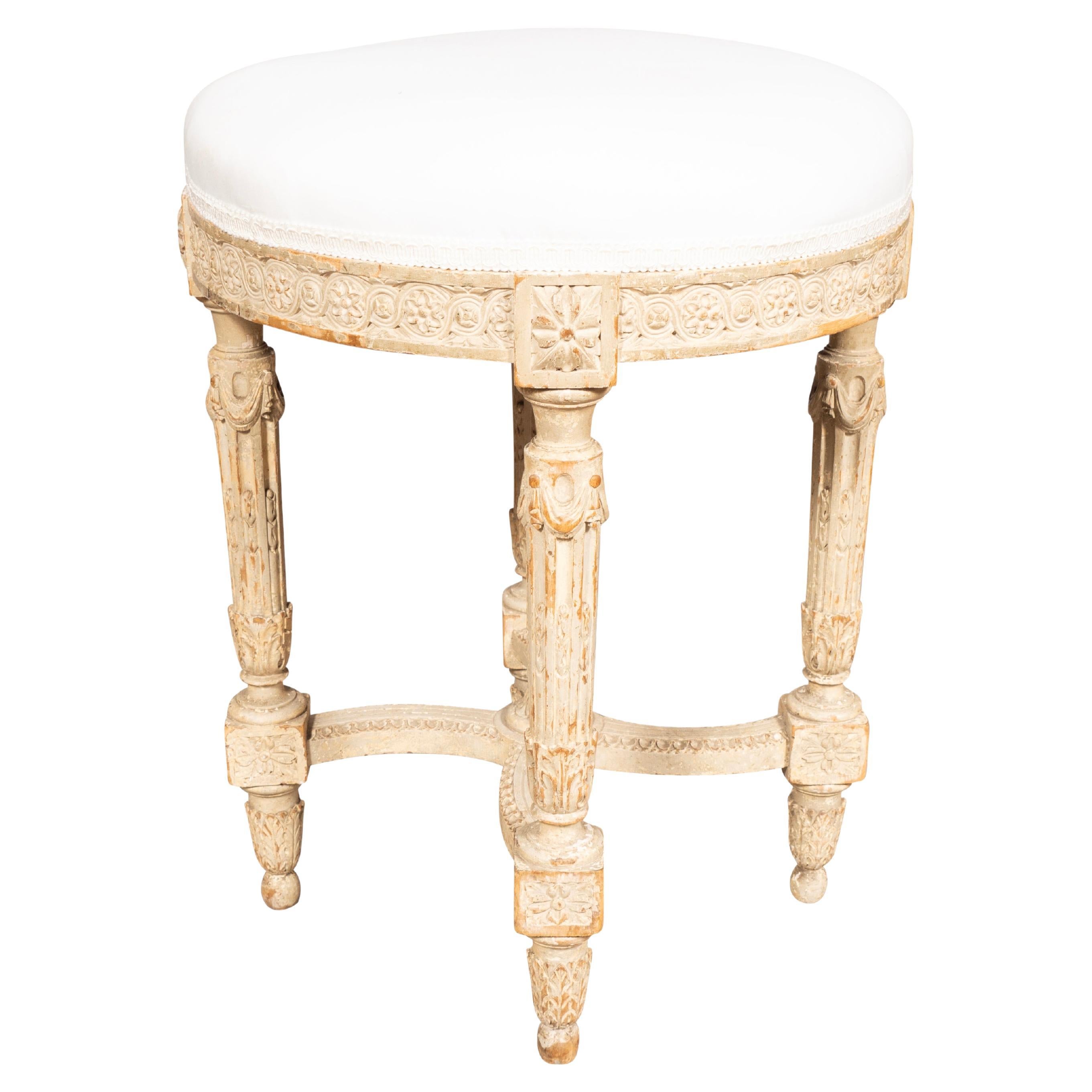 Louis XVI Style Creme Painted Tabouret For Sale