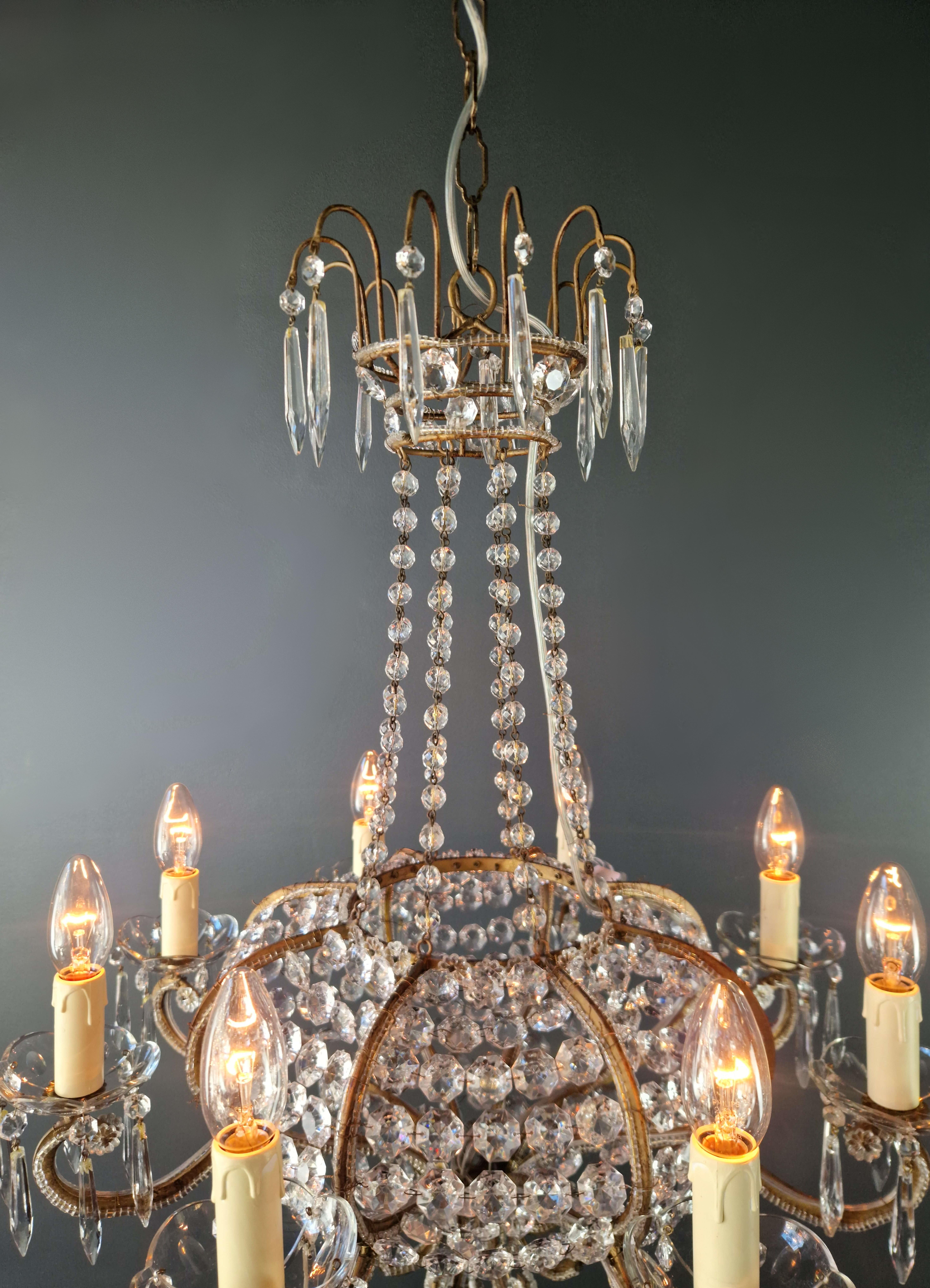 Louis XVI style crystal antique chandelier ceiling shine Art Nouveau France For Sale 3