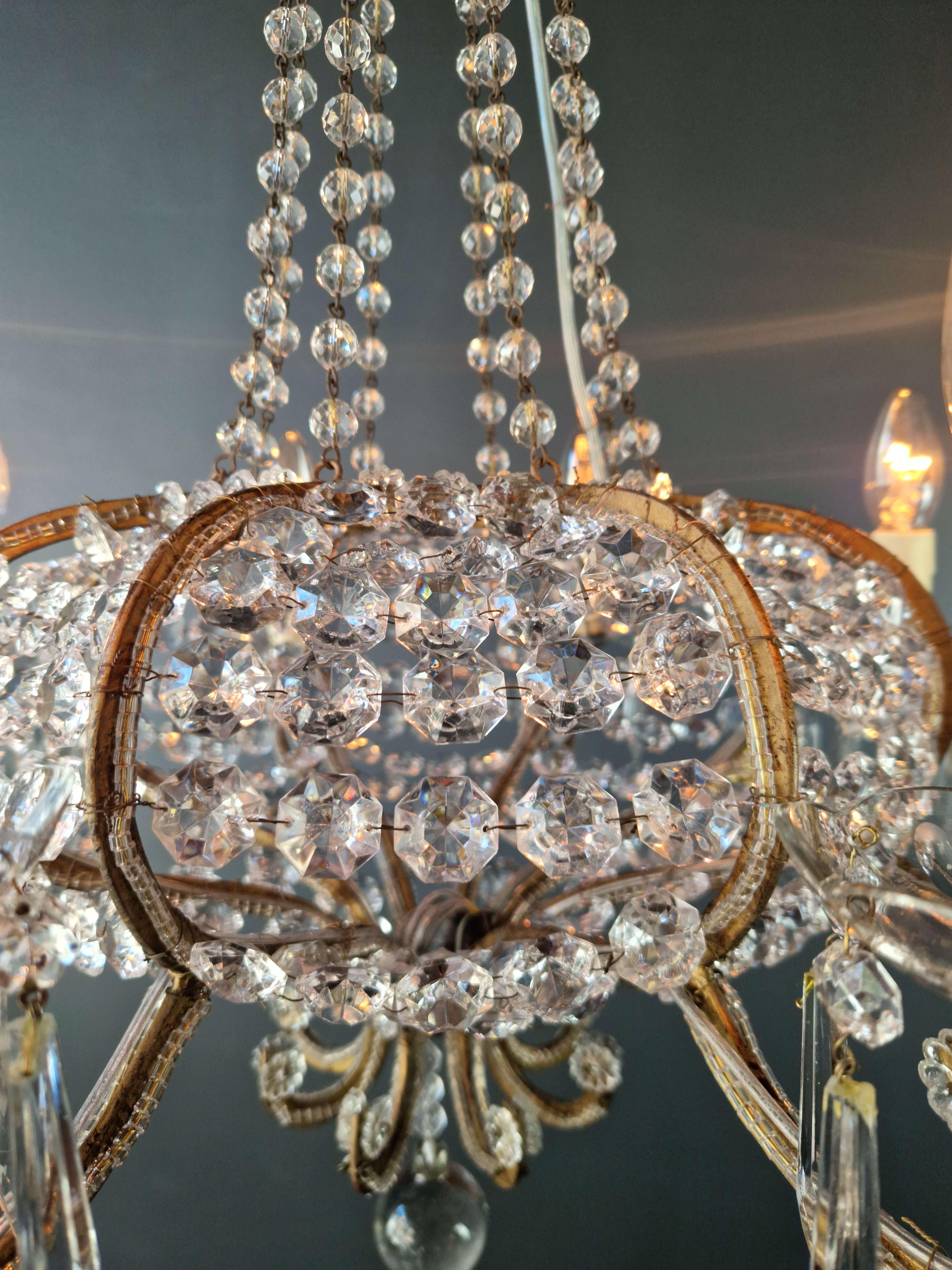 Louis XVI style crystal antique chandelier ceiling shine Art Nouveau France For Sale 4