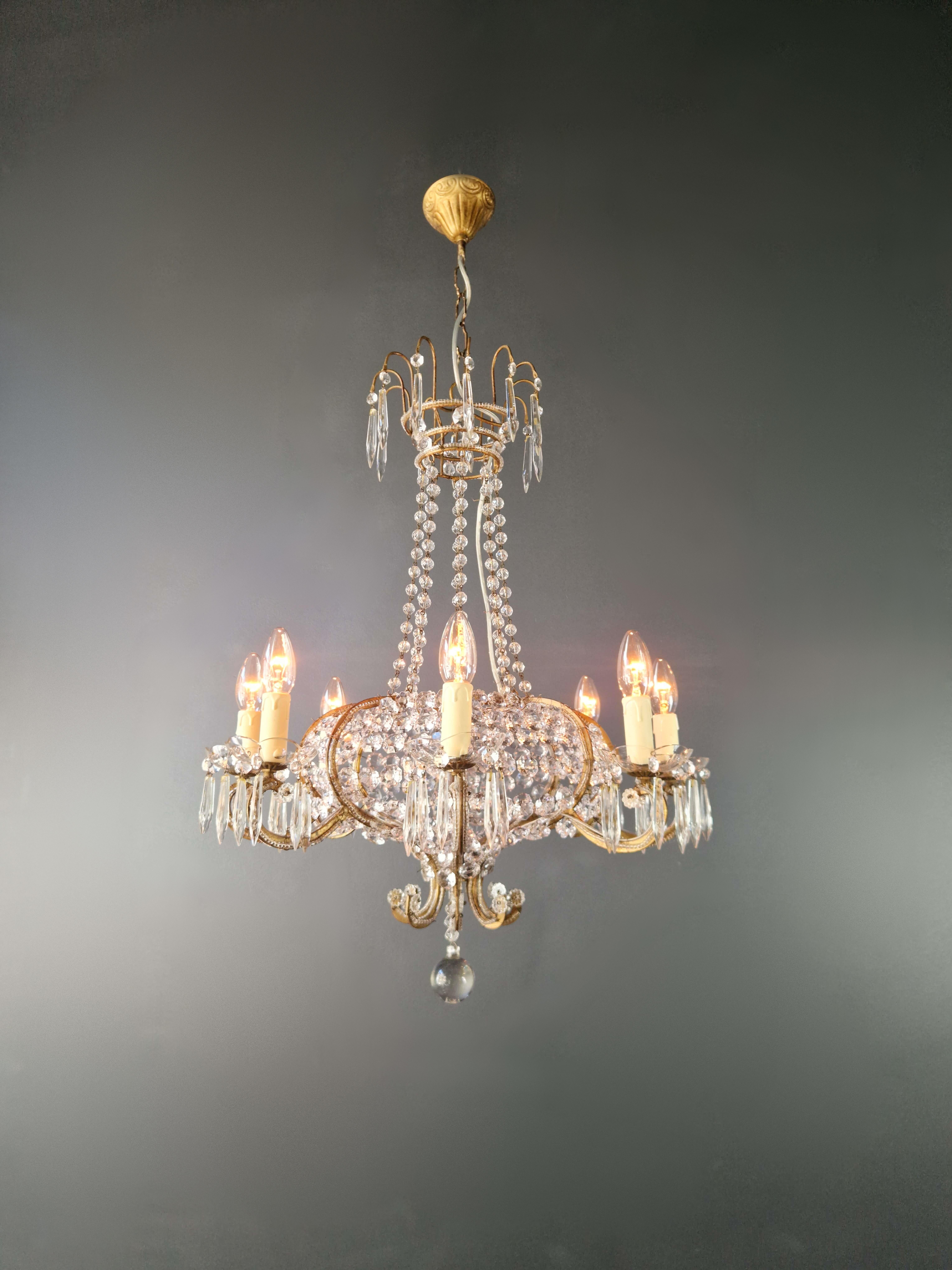 French Louis XVI style crystal antique chandelier ceiling shine Art Nouveau France For Sale