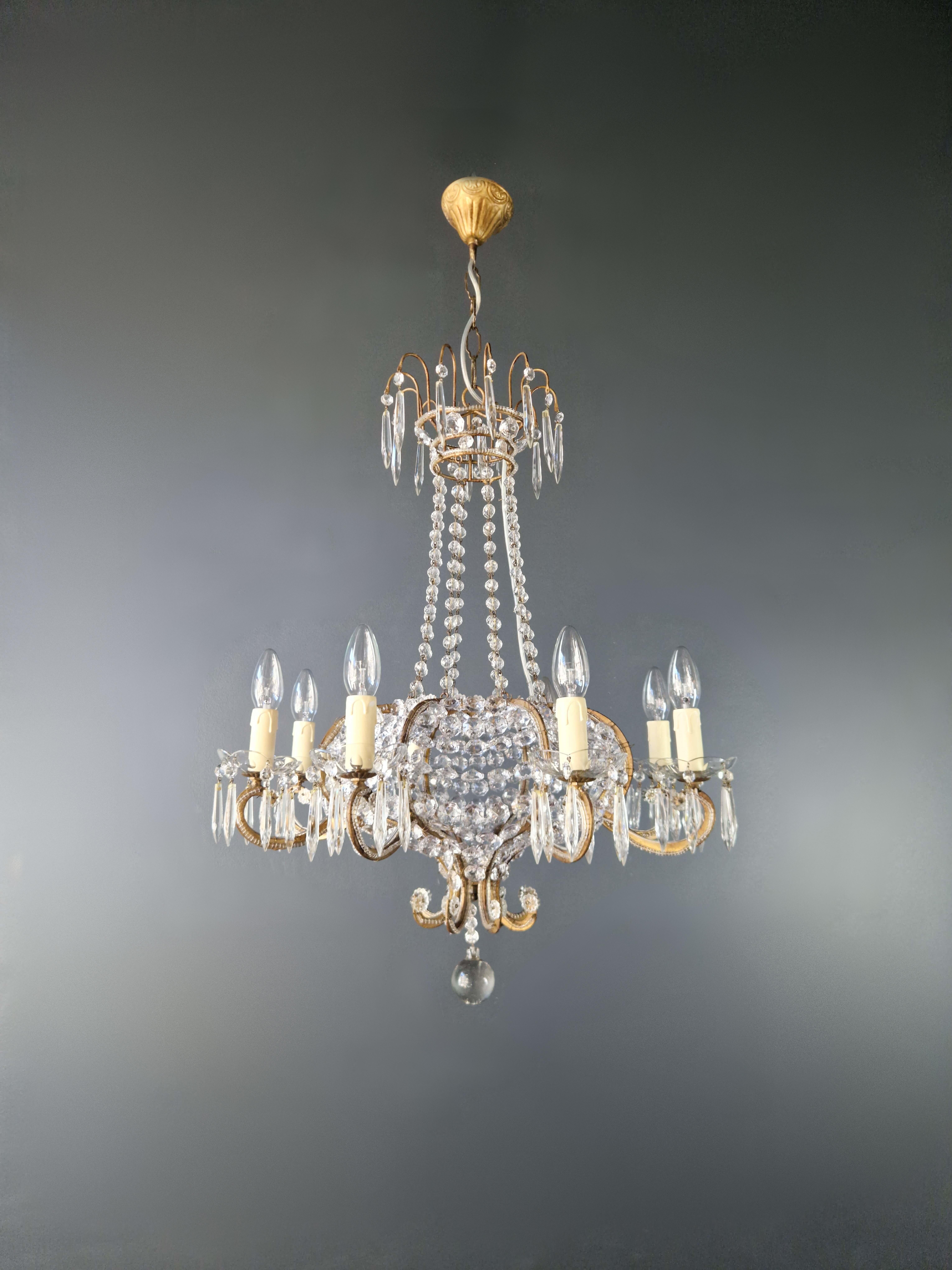 Hand-Knotted Louis XVI style crystal antique chandelier ceiling shine Art Nouveau France For Sale