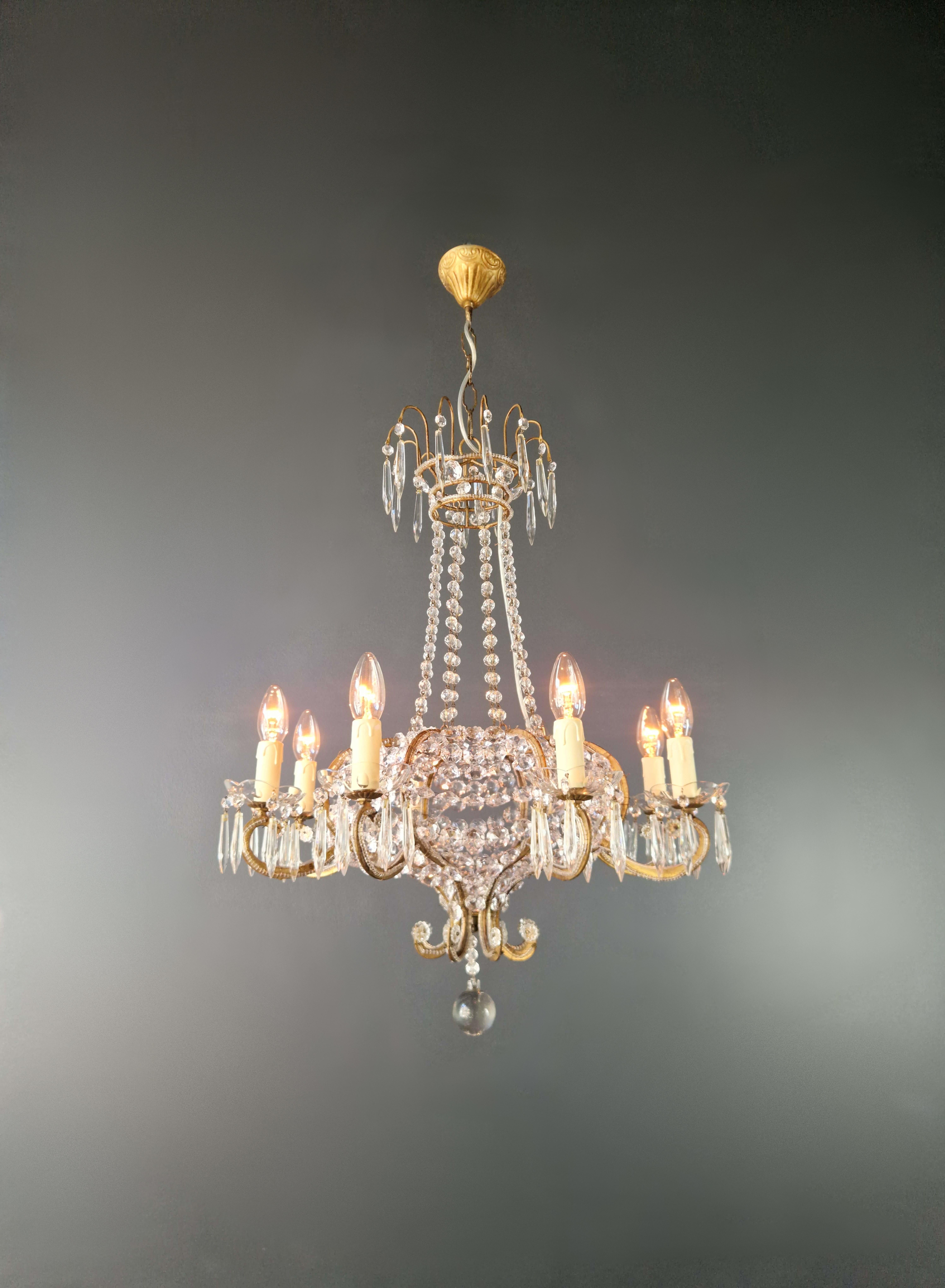 Louis XVI style crystal antique chandelier ceiling shine Art Nouveau France In Good Condition For Sale In Berlin, DE