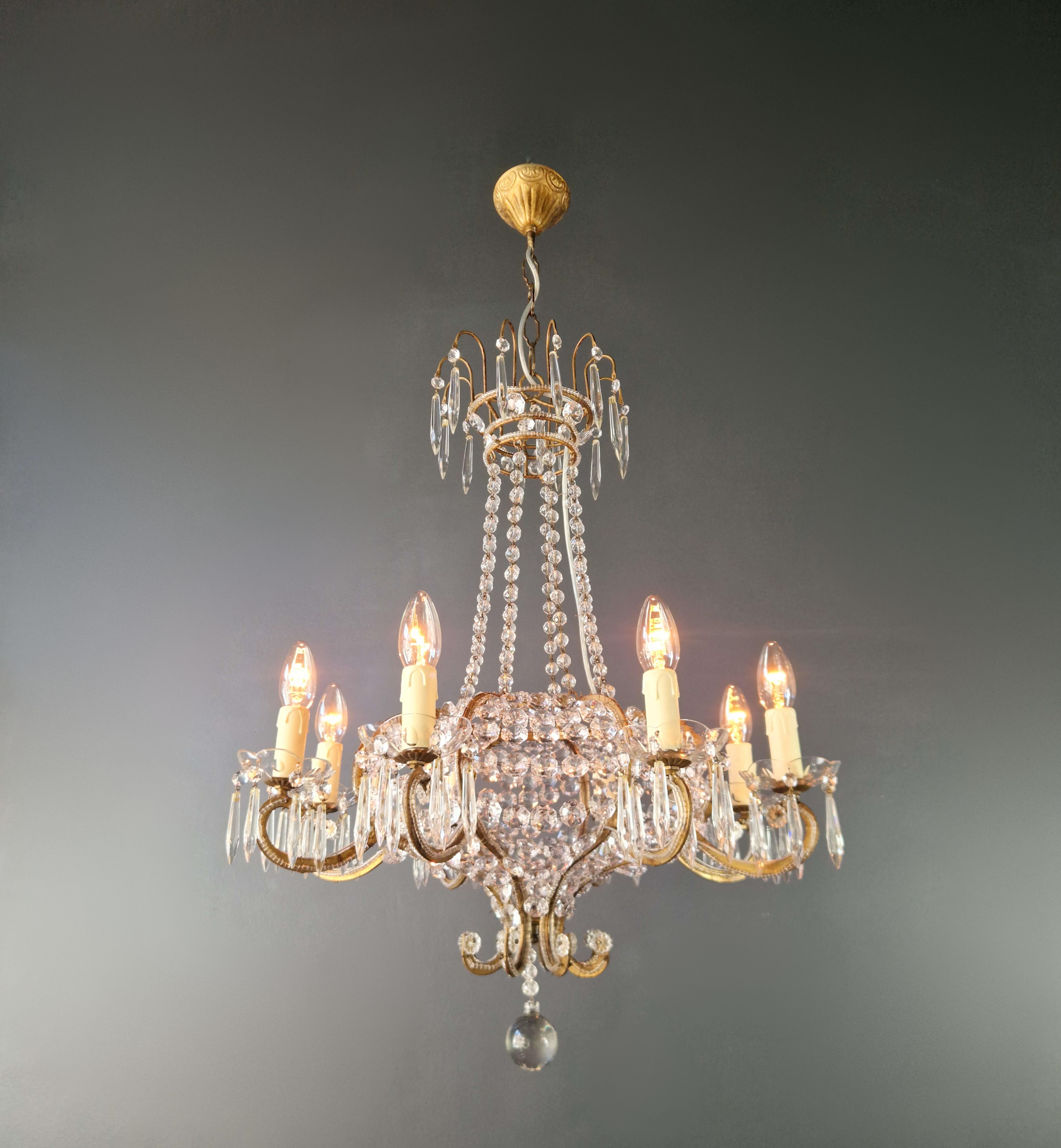 Early 20th Century Louis XVI style crystal antique chandelier ceiling shine Art Nouveau France For Sale