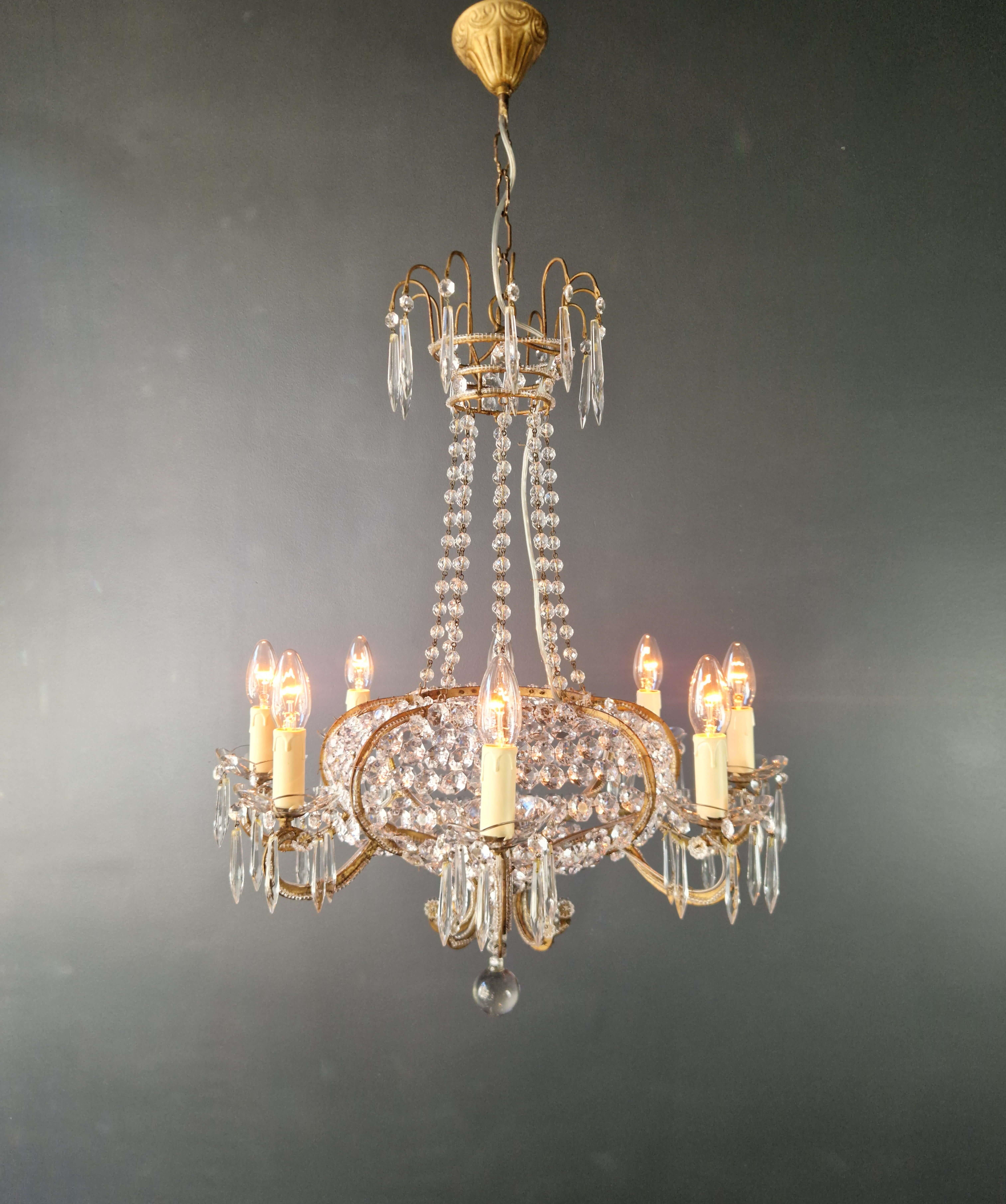 Louis XVI style crystal antique chandelier ceiling shine Art Nouveau France For Sale 2