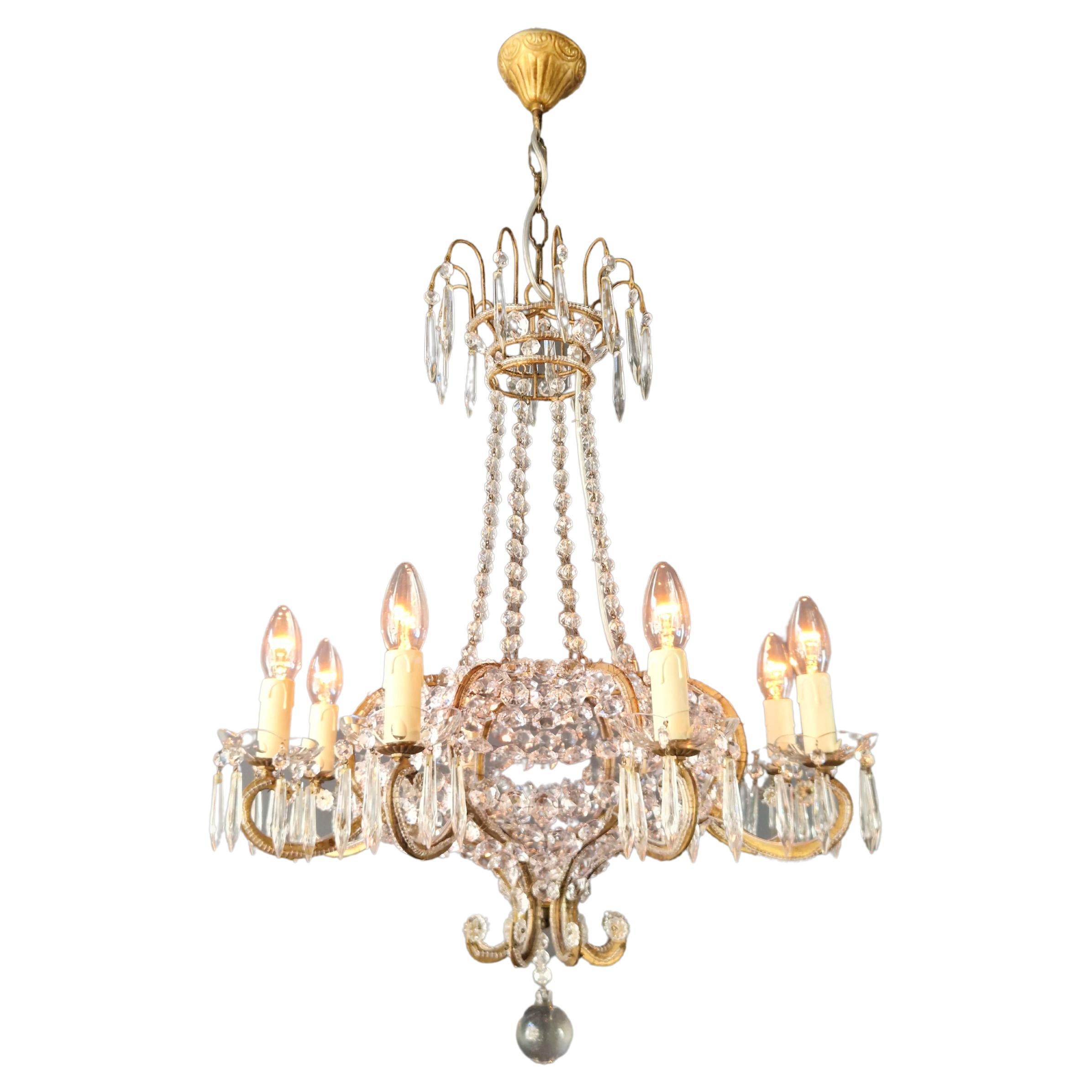 Louis XVI style crystal antique chandelier ceiling shine Art Nouveau France For Sale
