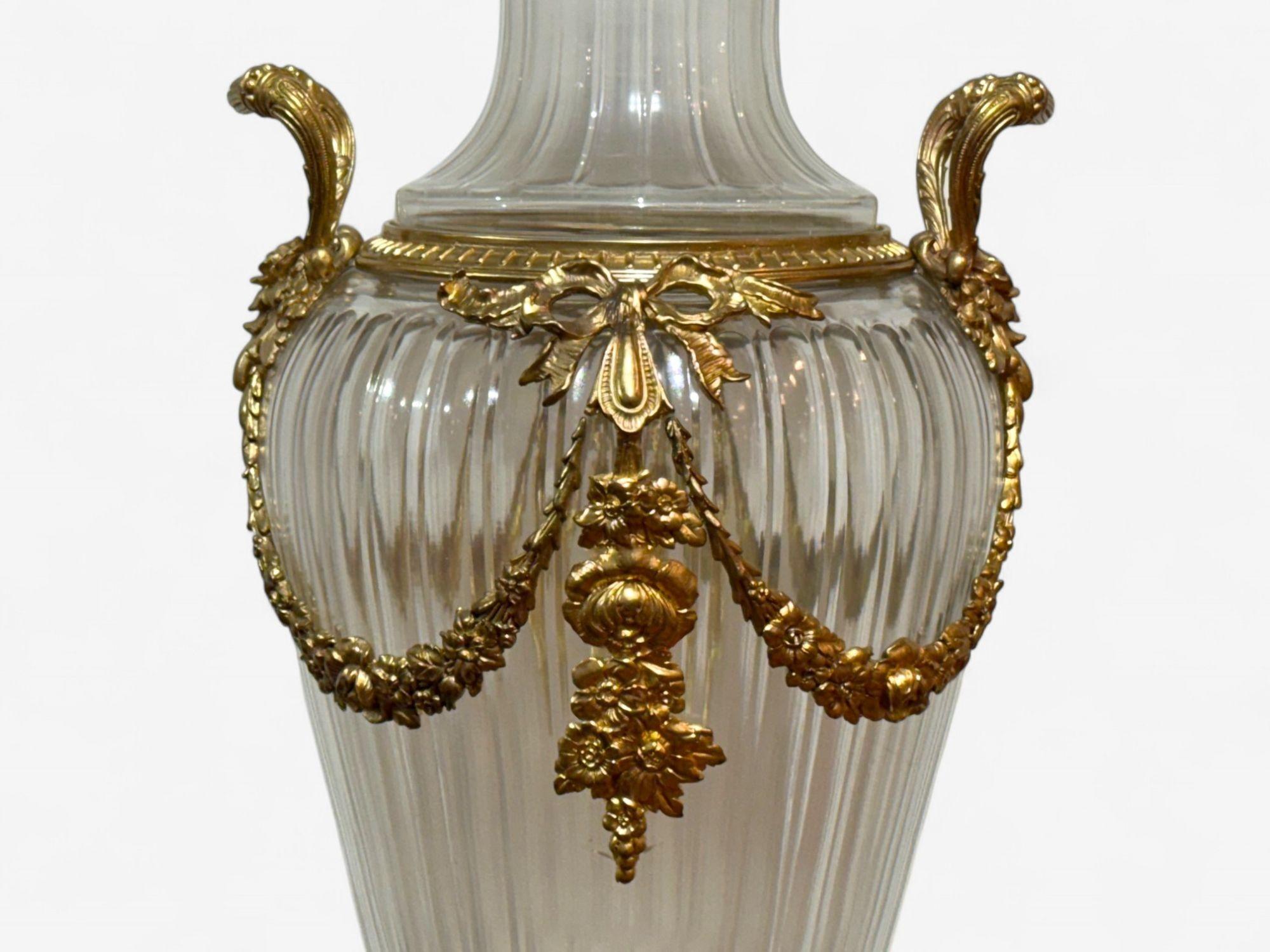 Louis XVI Style, Crystal, Bronze, Monumental Lidded Urns, Italy, 20th c. For Sale 1