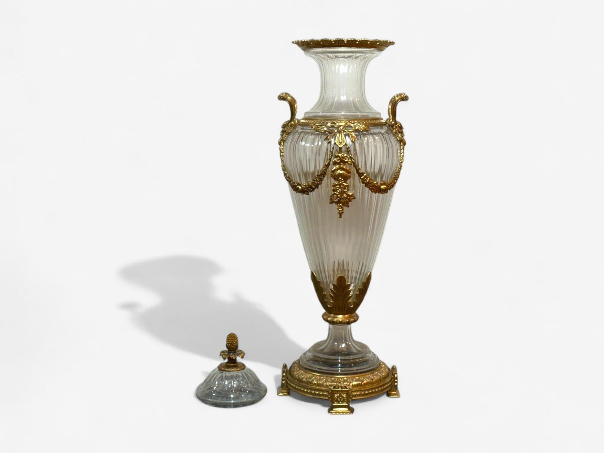 Louis XVI Style, Crystal, Bronze, Monumental Lidded Urns, Italy, 20th c. For Sale 2