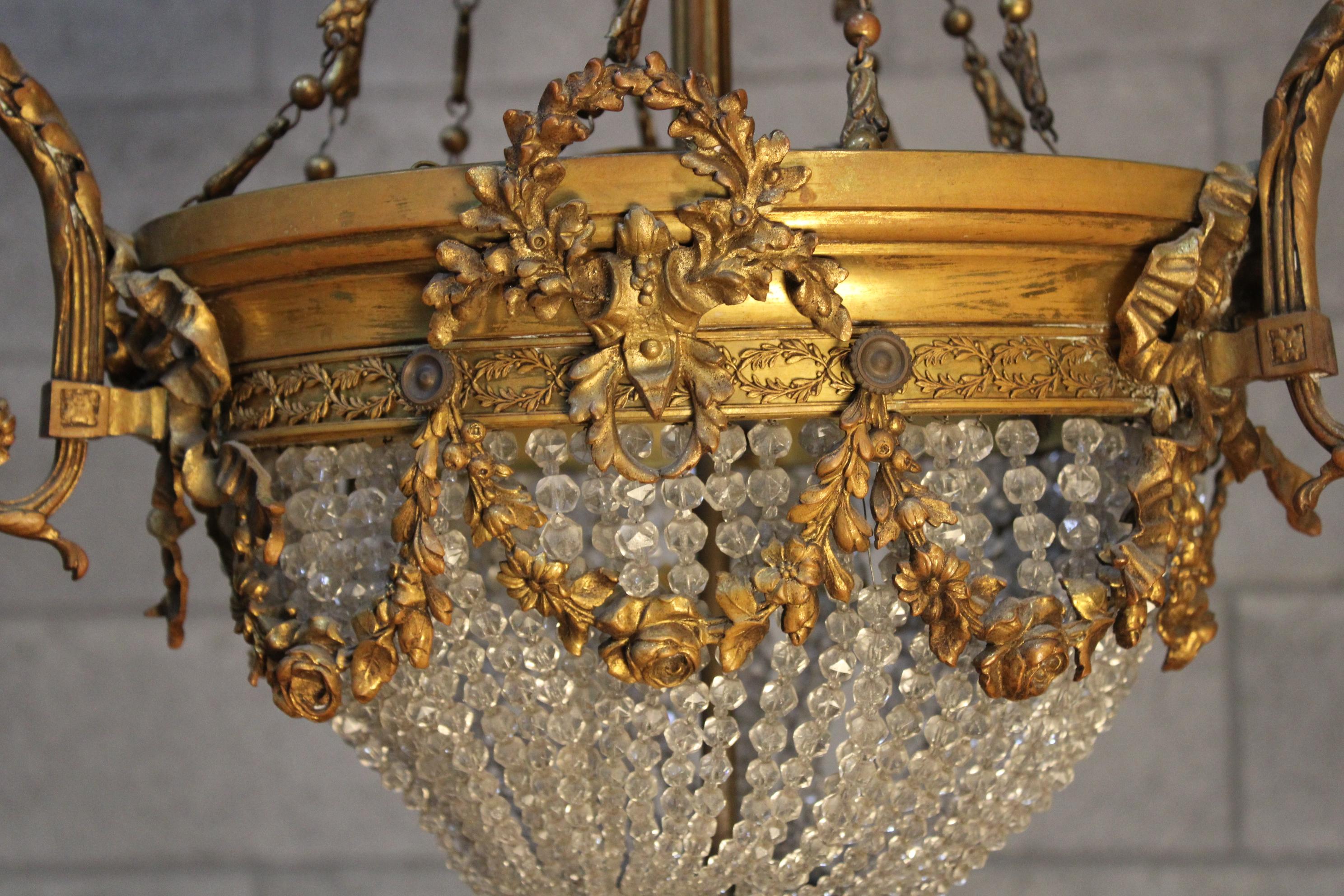 French Louis XVI Style Crystal Giltbronze Chandelier