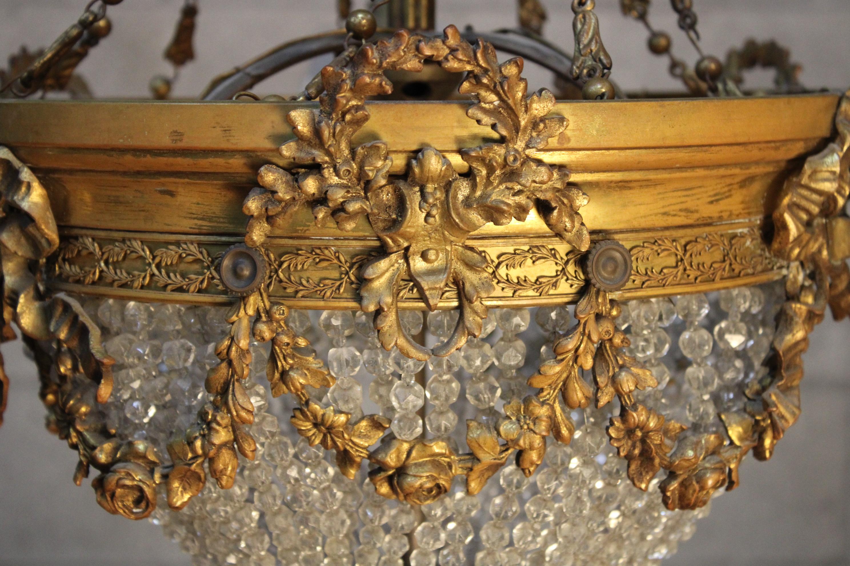 Hand-Carved Louis XVI Style Crystal Giltbronze Chandelier