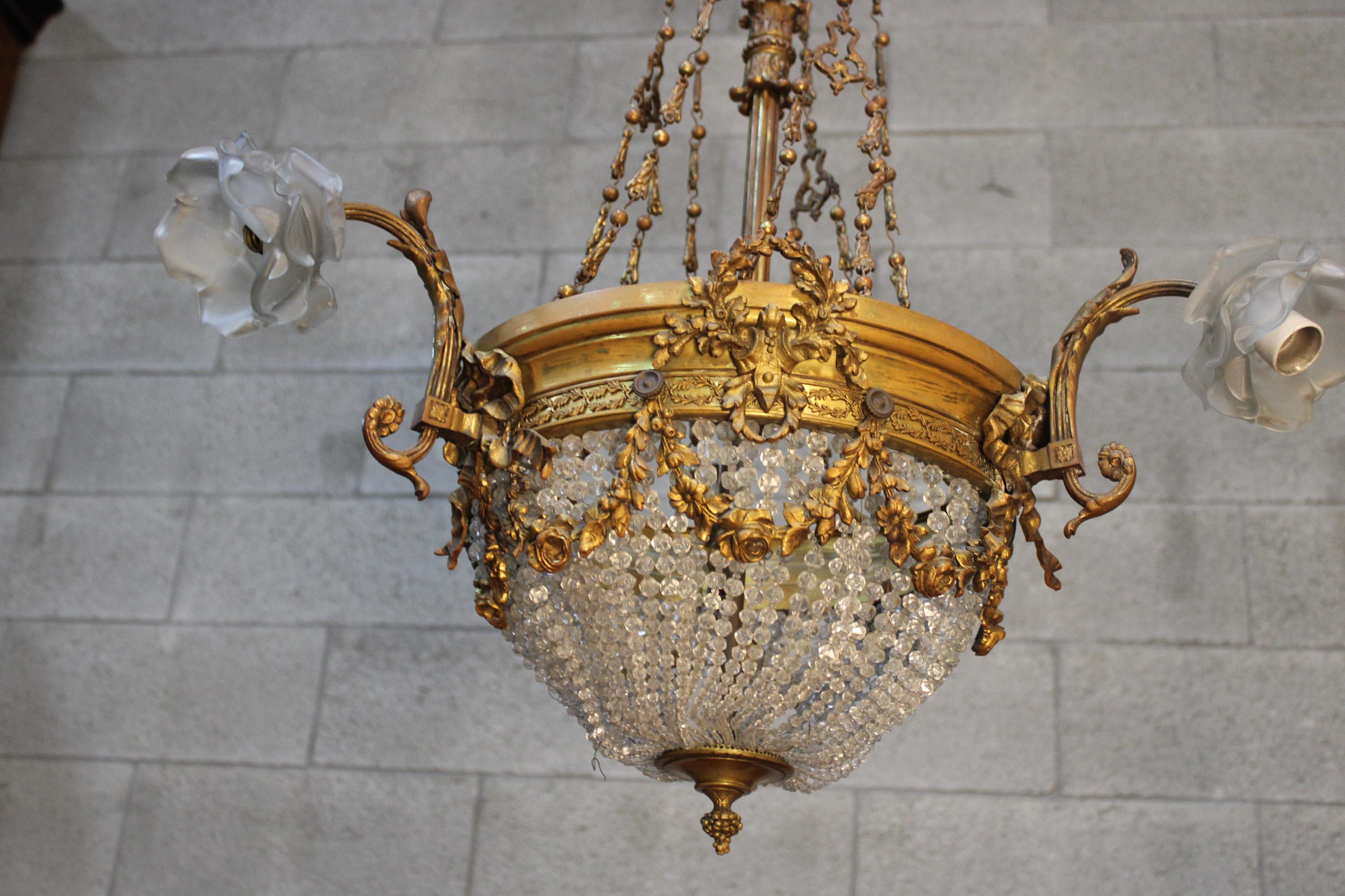 19th Century Louis XVI Style Crystal Giltbronze Chandelier