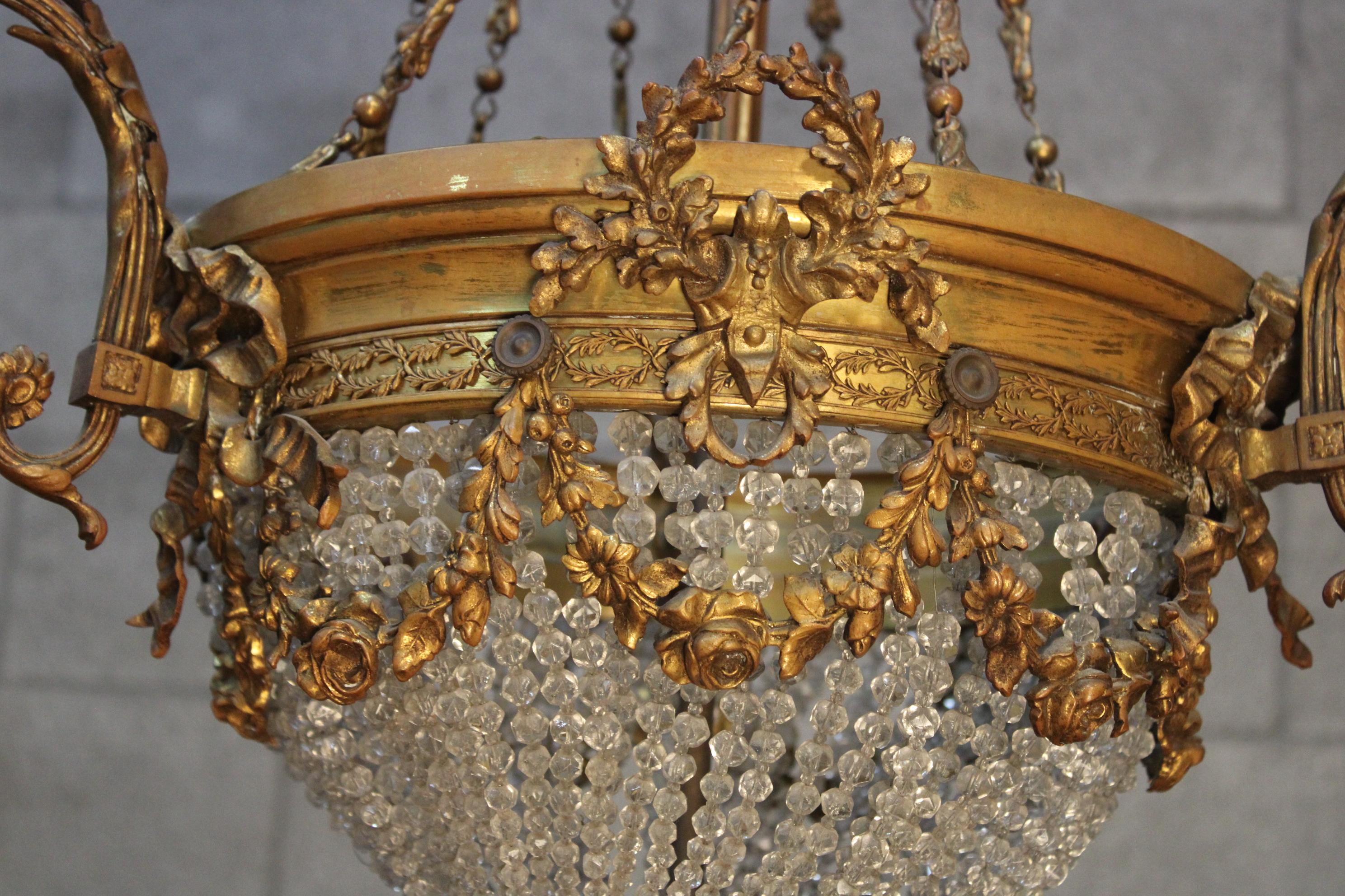 Bronze Louis XVI Style Crystal Giltbronze Chandelier