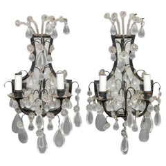 Louis XVI Style Crystal Patinated Metal Sconces, 2