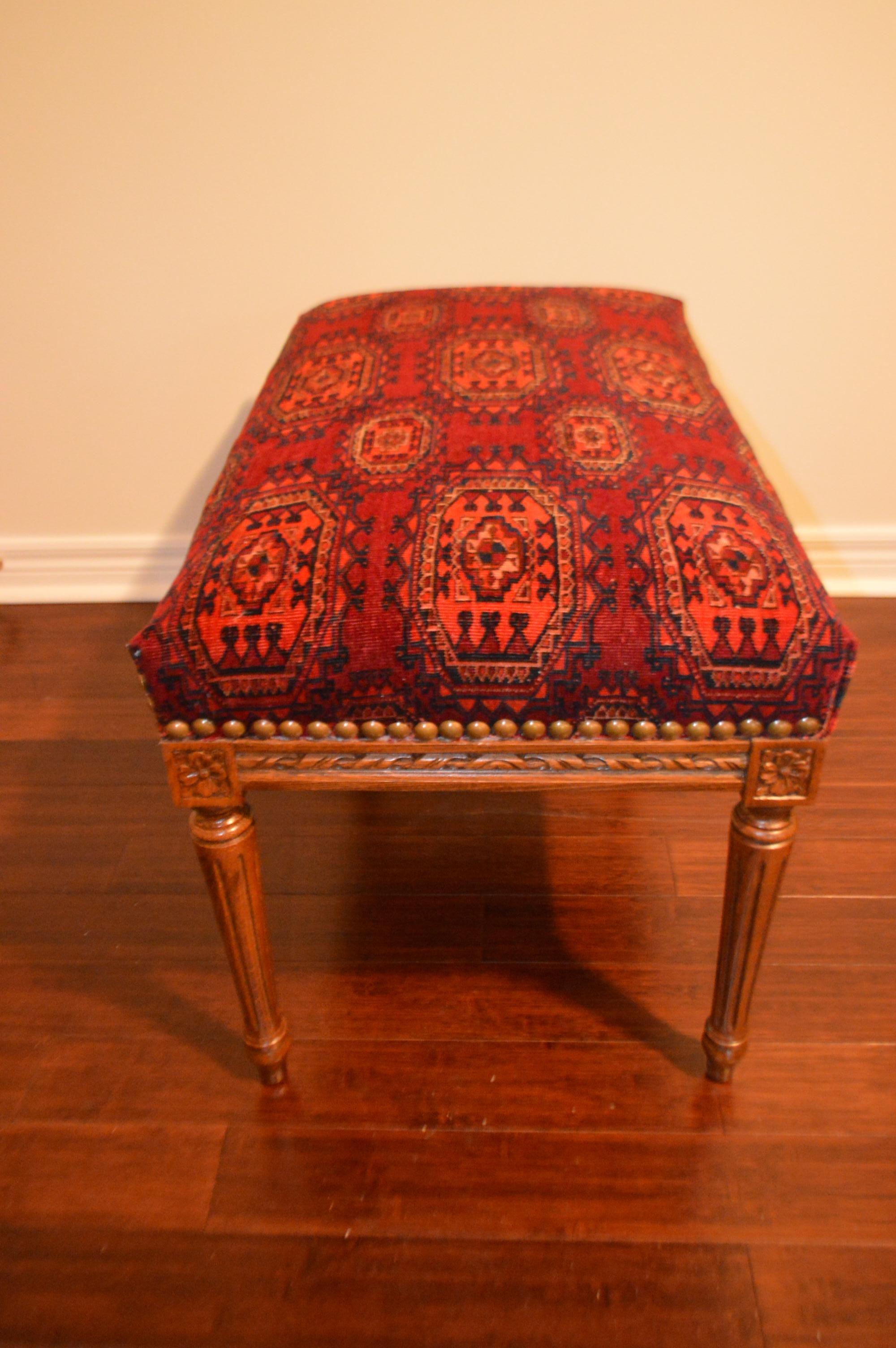 Louis XVI Style Custom Made Bench Upholstered with an Antique Rug In New Condition In Oakville, ON