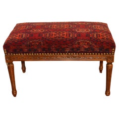 Louis XVI Style Custom Made Bench Upholstered with an Antique Rug