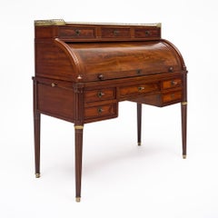 Louis XVI Style Cylinder Desk, Cuban Flamed Mahogany, 1890s
