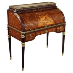 Louis XVI style cylinder desk in marquetry and gilt bronzes, late 19th century