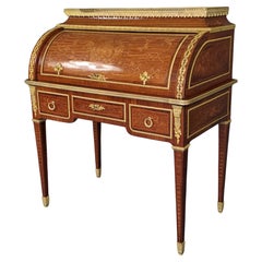 Louis XVI Style Cylinder Secretary In Marquetry And Gilt Bronze