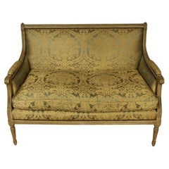 Louis XVI Style Damask Upholstered and Carved Settee