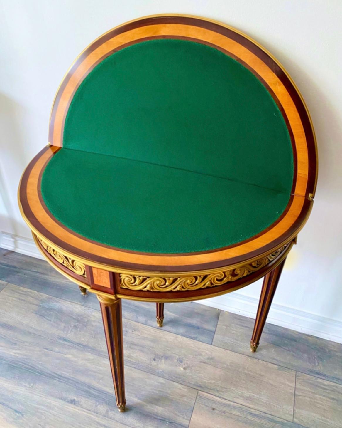 Louis XVI Style Dem-lune Round Games Table In Good Condition For Sale In New York, NY