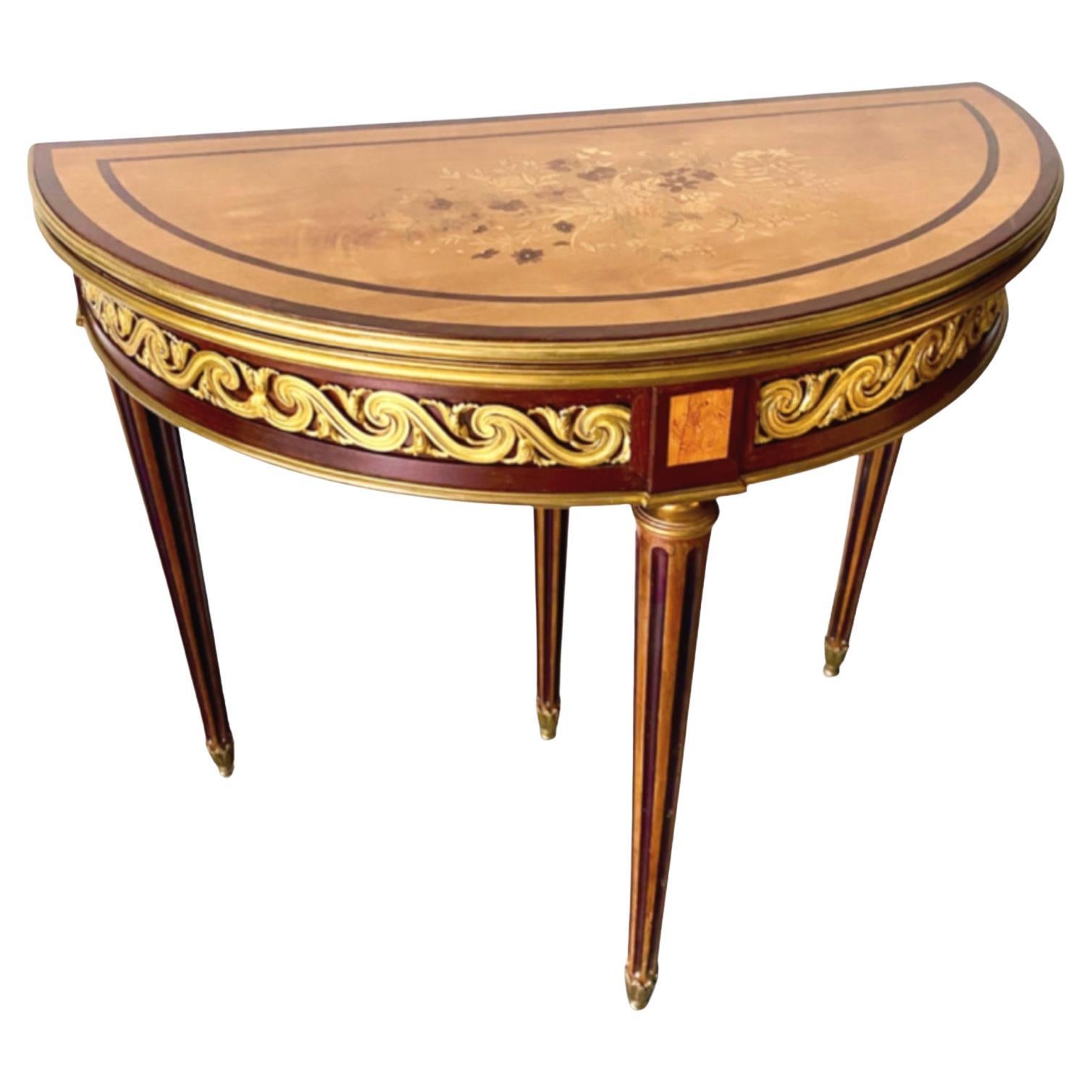 Table de Jeux ronde de style Louis XVI en Dem-lune