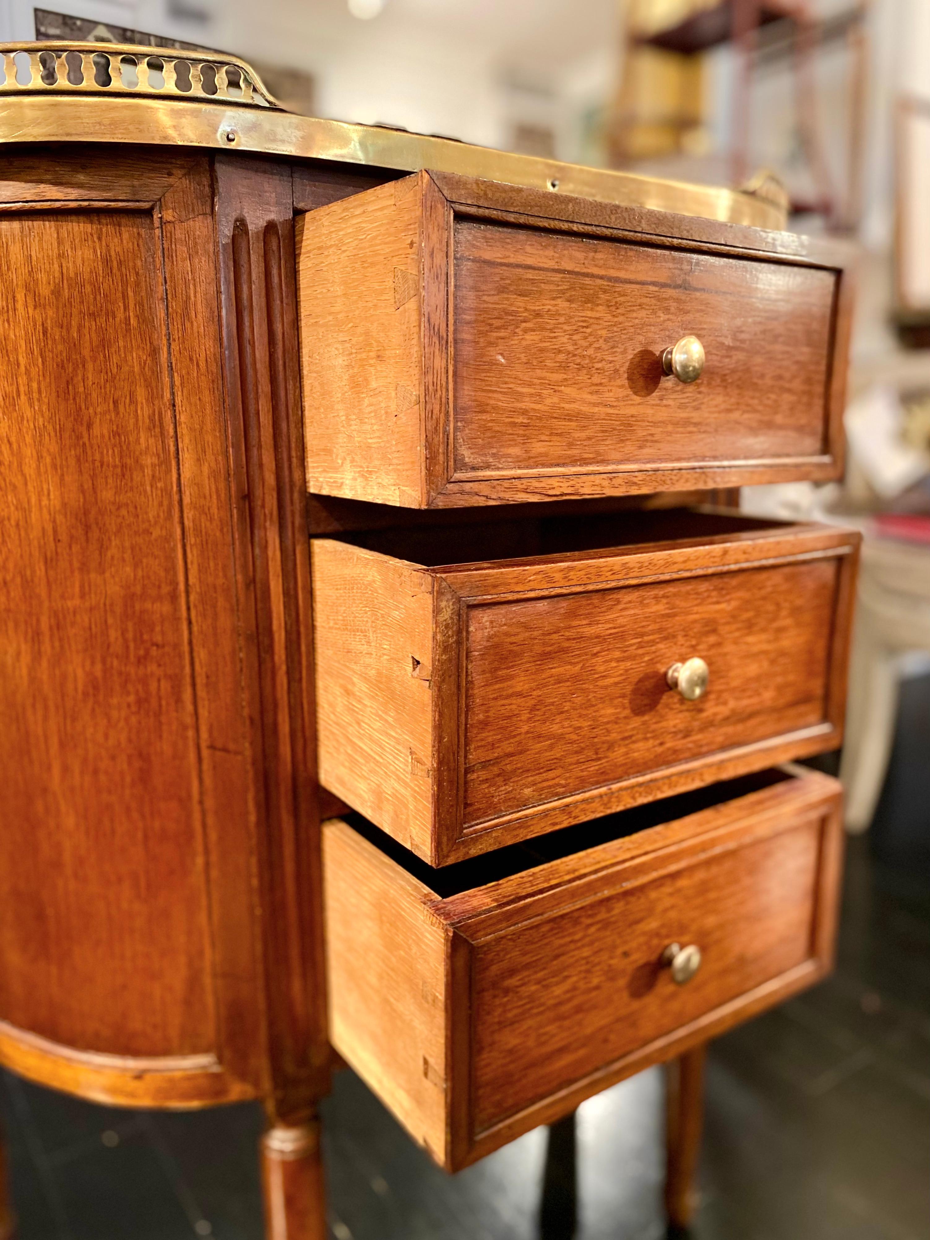 Louis XVI Style Demi-Lune Cabinet with Marble Top and Bronze Gallery For Sale 12