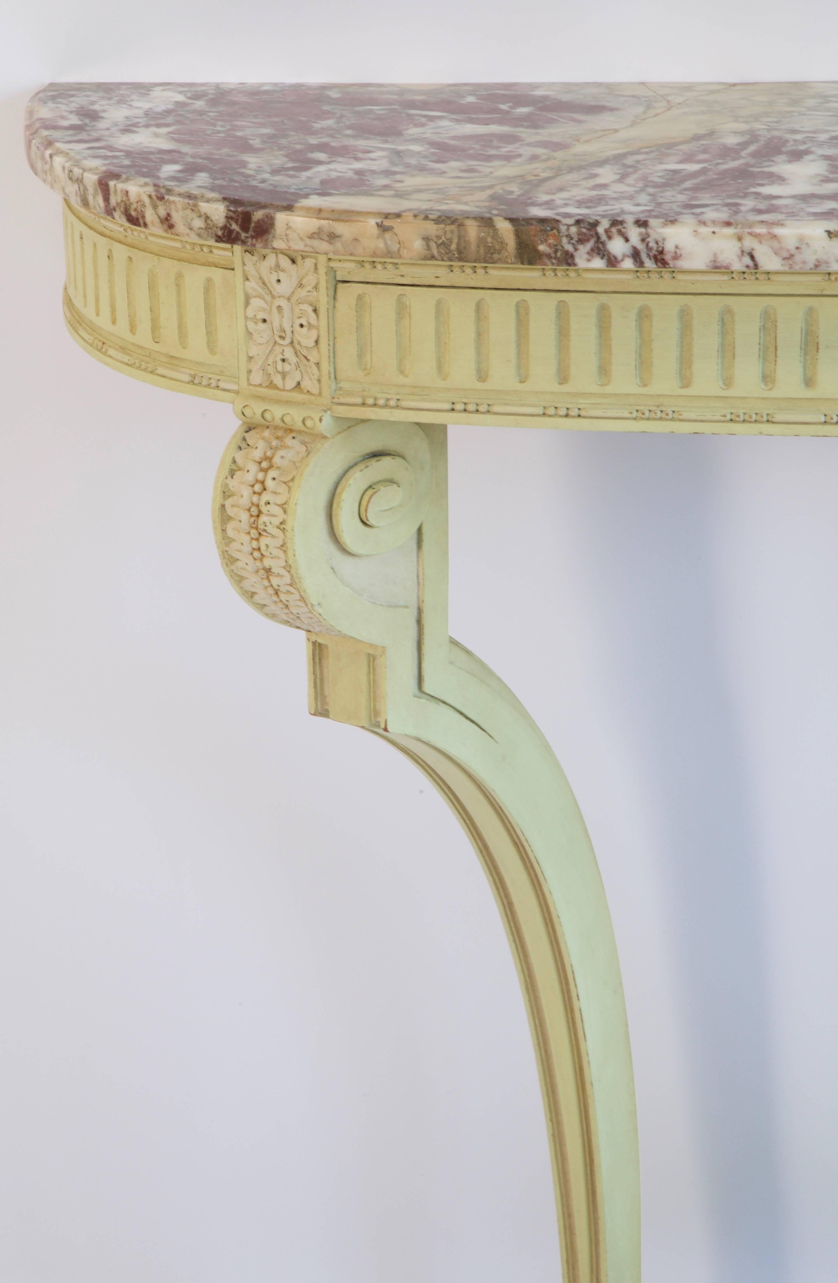 French Louis XVI Style Demi Lune Console with Marble Top