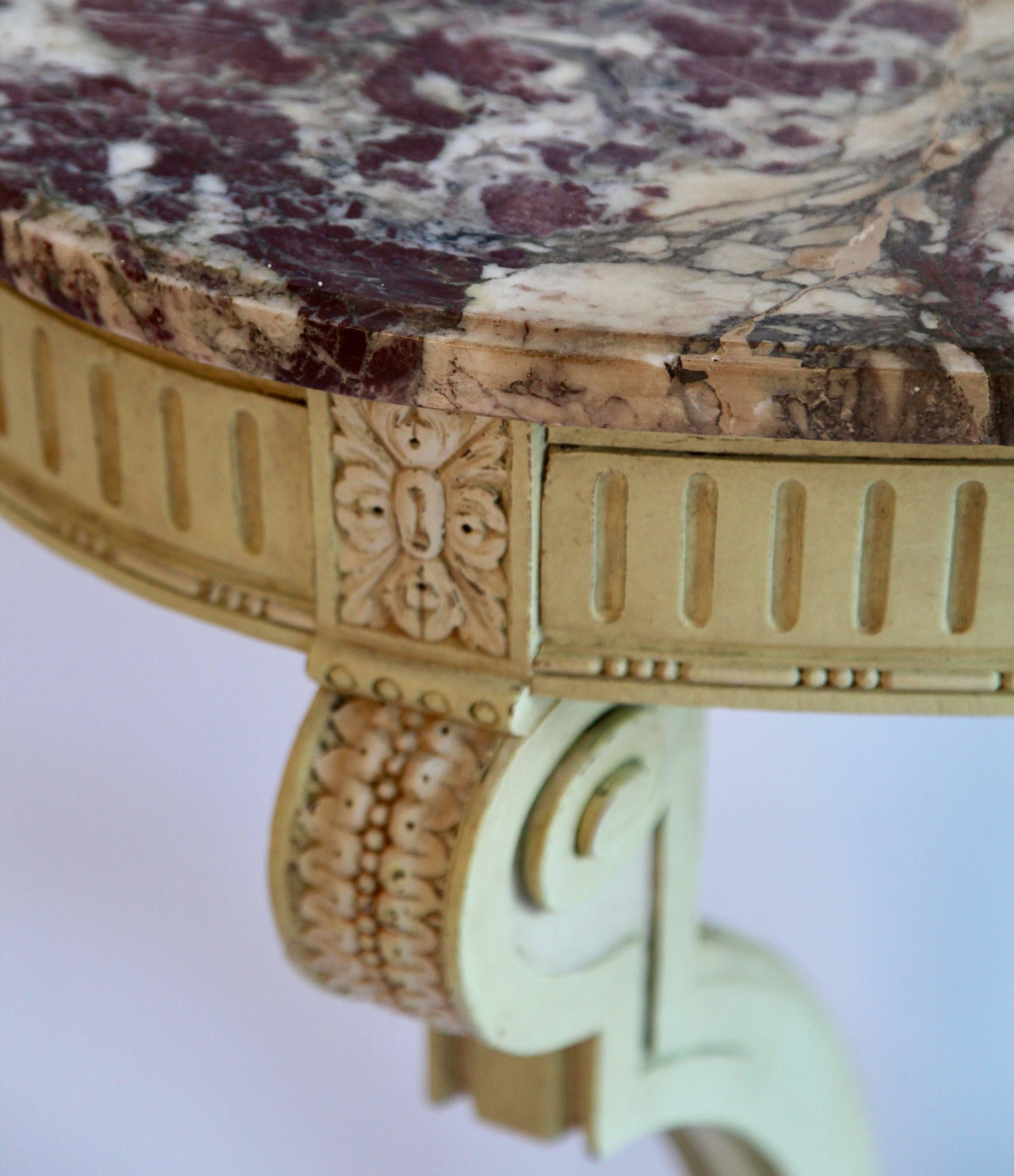 Wood Louis XVI Style Demi Lune Console with Marble Top