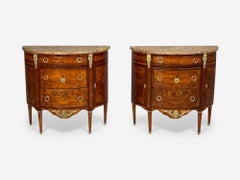 Louis XVI Style, Demilune Commodes, Marquetry Inlay, Bronze, France, 20th c.