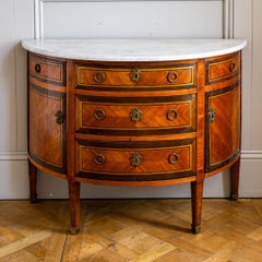 Louis XVI Style Demilune Marquetry Commode with Marble Top