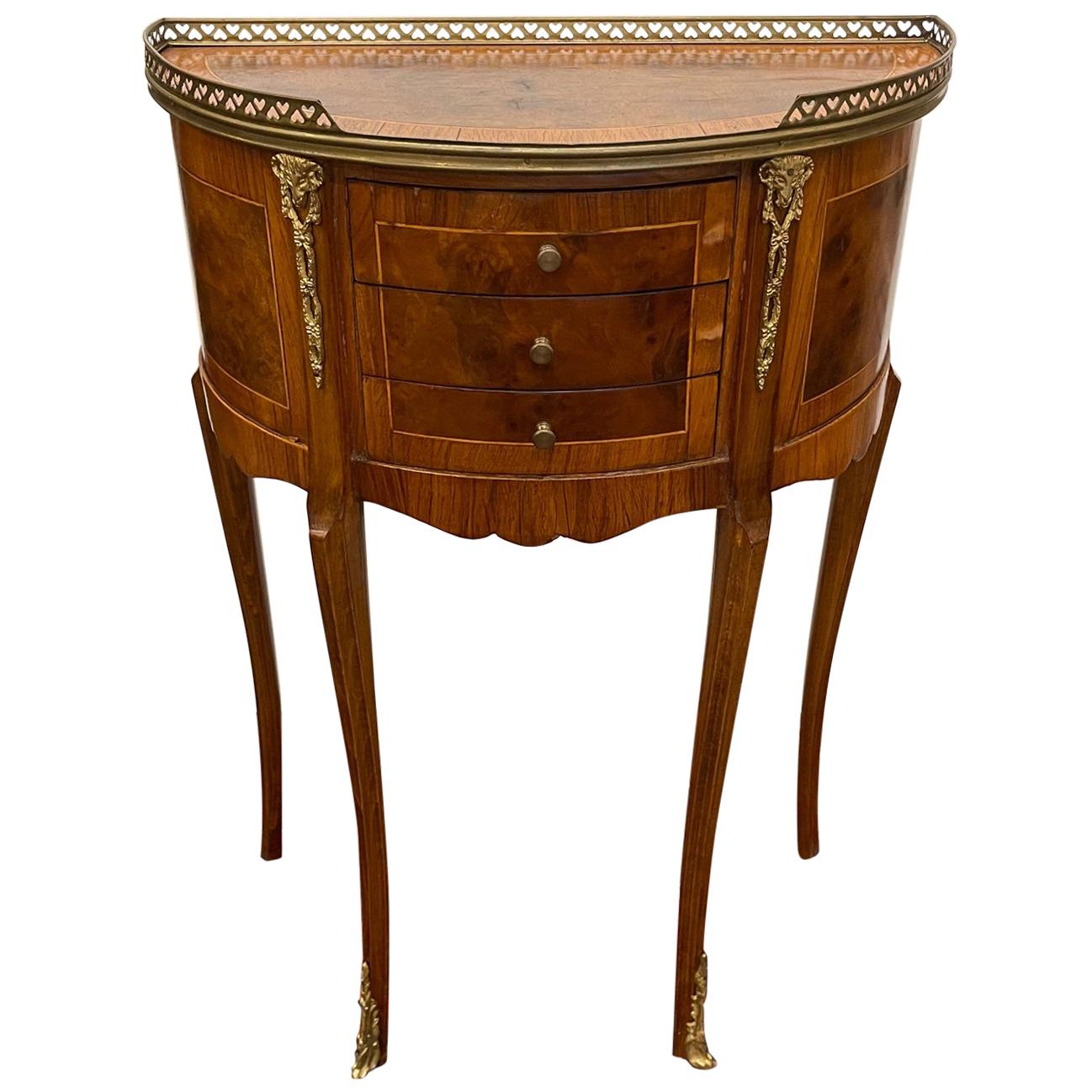 Louis XVI Style Demilune Shape Inlaid Wood Side Table, 20th Century at ...